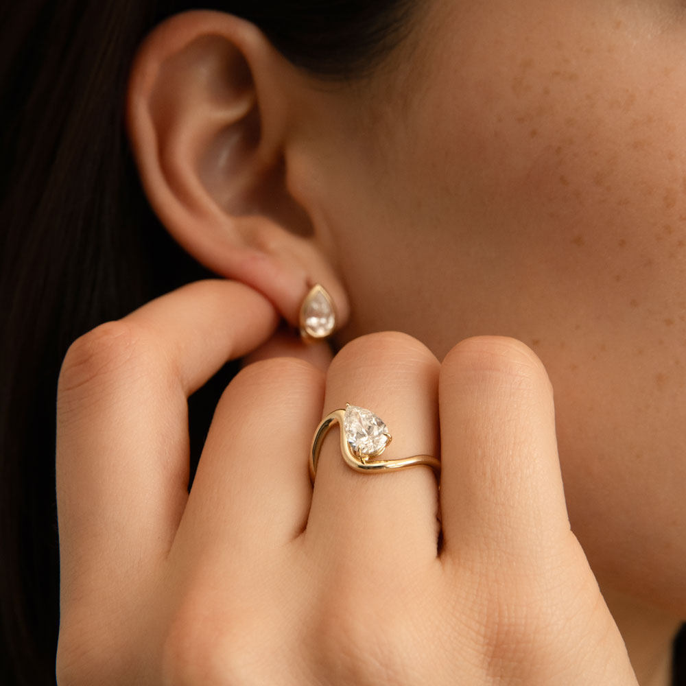 OBFJ0299 - 1 CTW Pear Shape Lab Grown Diamond Ring - Bona ring in selectable metal and diamond options - Roselle Jewelry view 3