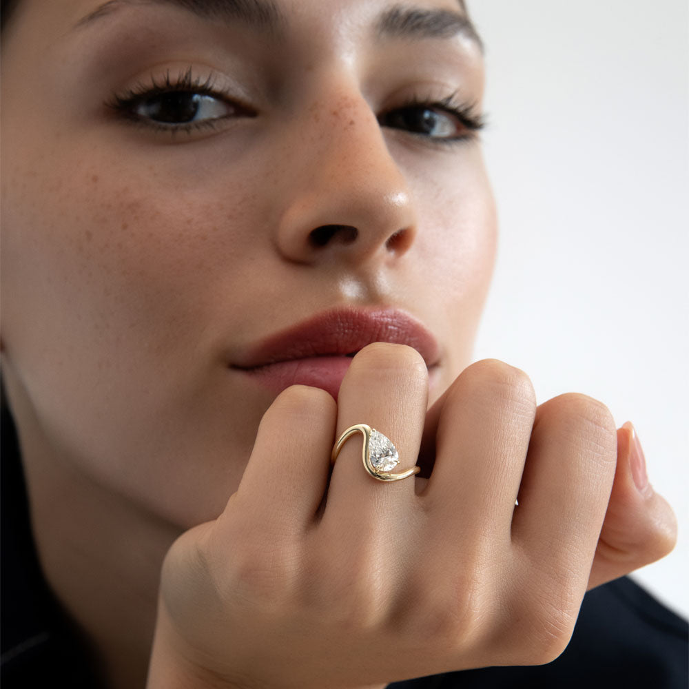 OBFJ0299 - 1 CTW Pear Shape Lab Grown Diamond Ring - Bona ring in selectable metal and diamond options - Roselle Jewelry view 4