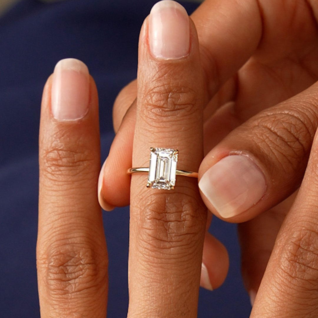 OBFJ0583 - 2.00 Ctw 14k Emerald Cut Prong  Setting Lab Grown Diamond Engagement Ring  – Marcelline 2