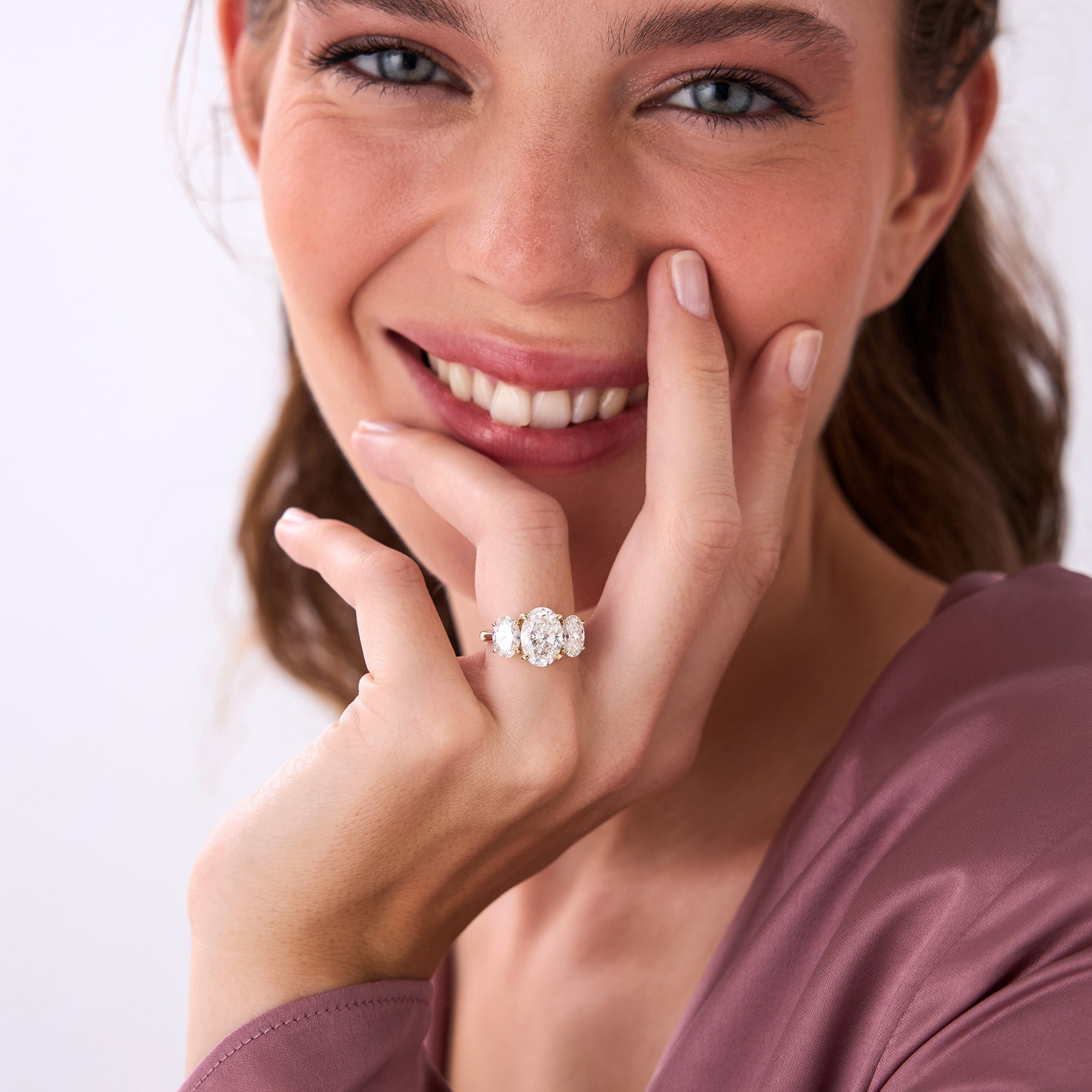 OBFJ0555 - 5.15 Ctw 14k Lab Grown Oval Shaped Three-Stone Diamond Engagement Ring - Laura 2
