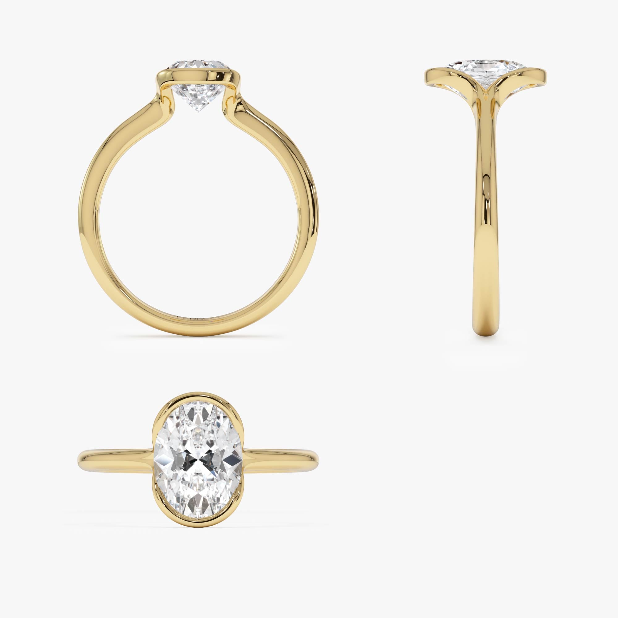 OBFJ0012 - 1.5 Ctw 14k Oval Shaped Lab Grown Diamond Half Bezel Engagement Ring - Rita - 14K Gold 7