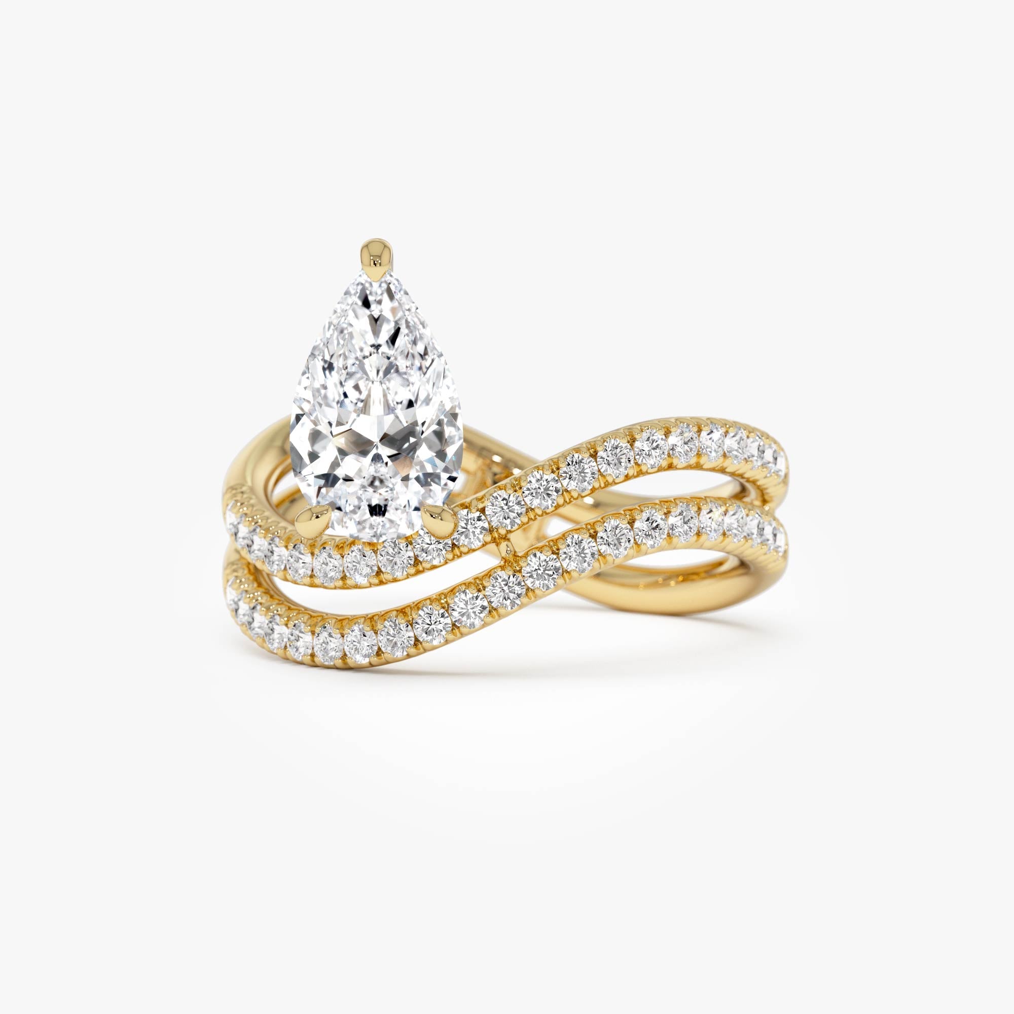 OBFJ0010 - 1.35 Ctw Pear Shaped Lab Grown Twisted Pave Band Diamond Engagement Ring - Ivana - 14k Gold 1
