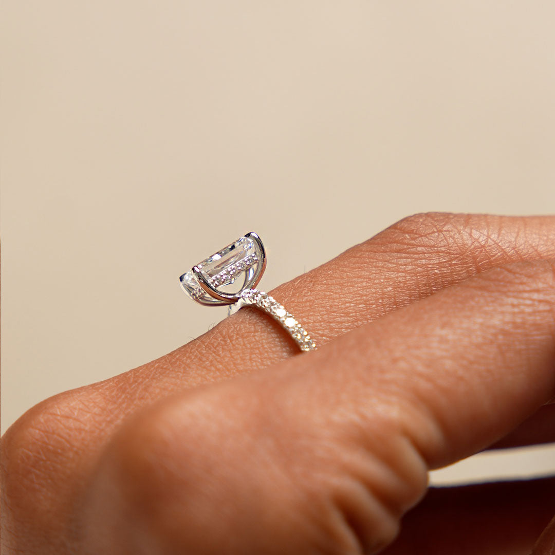 OBFJ0580 - 2.00 Ctw 14k Radiant Cut Lab Grown Diamond Pavé Band Ring with Hidden Halo – Delara 6