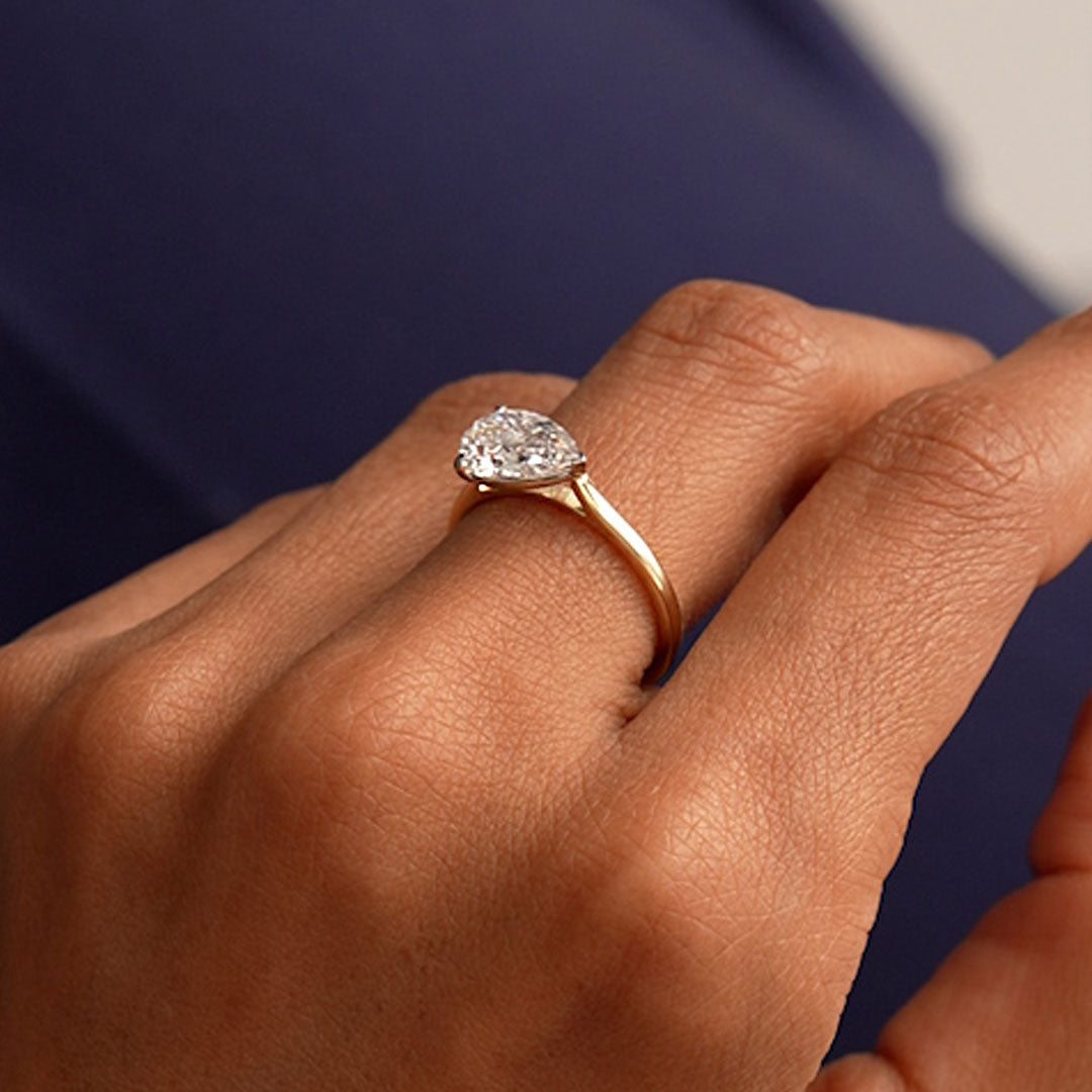 OBFJ0509 - 1 CTW 14k Pear Shaped Lab Grown Pear Shaped East-West Set Diamond Ring - Daria 5