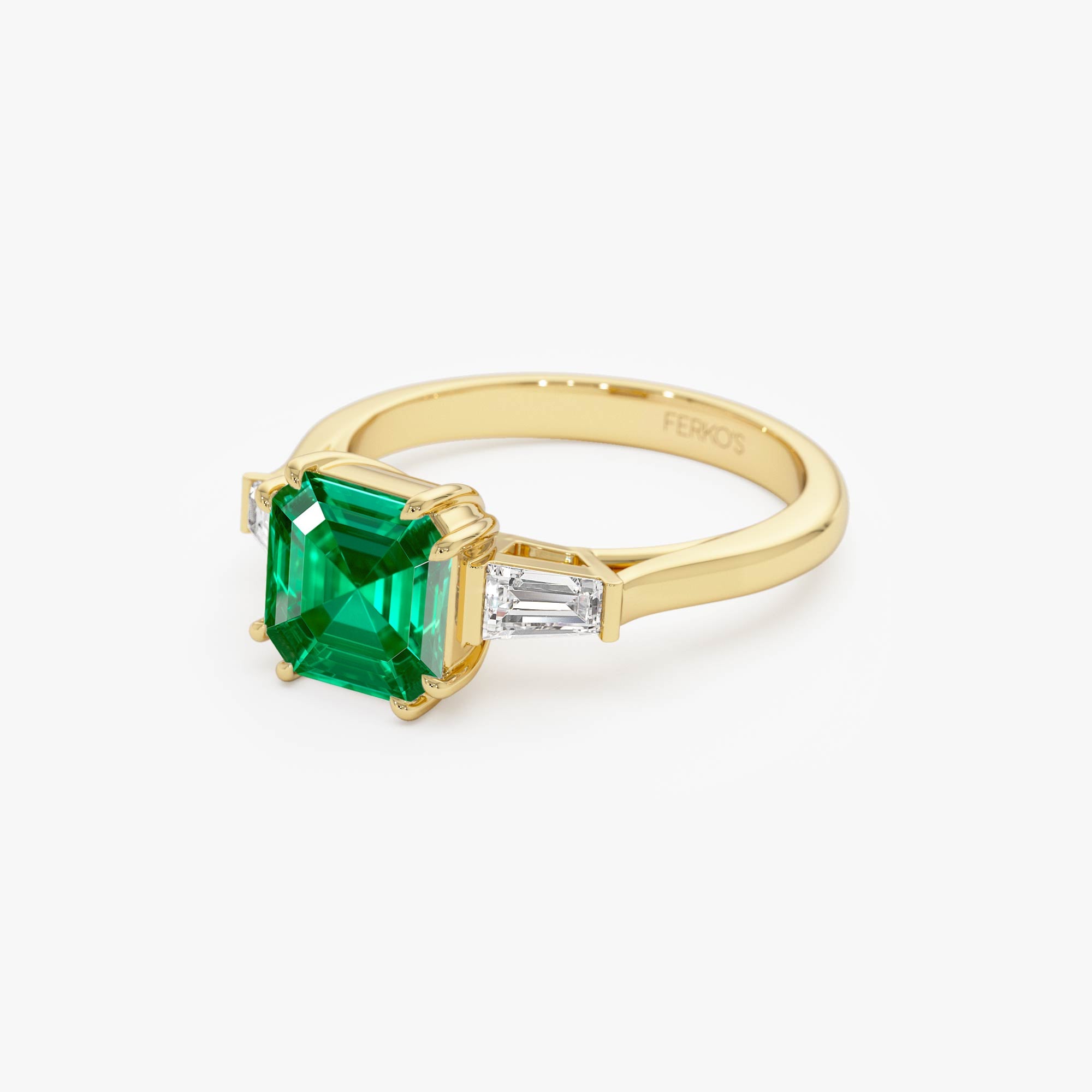 OBFJ0372 - 2.35 Ctw 14k  Asscher Cut Lab Grown Colombian Emerald and Baguette Diamond Ring - Lena 6