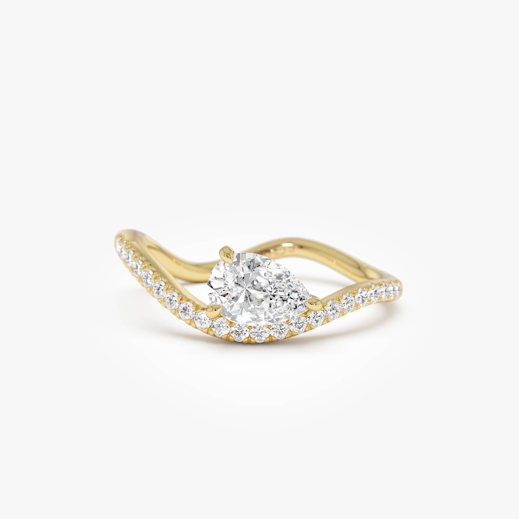 OBFJ0384 - 0.67 Ctw 14k Pear Shaped Lab Grown Diamond Wavy Pavé Ring - Faye 1