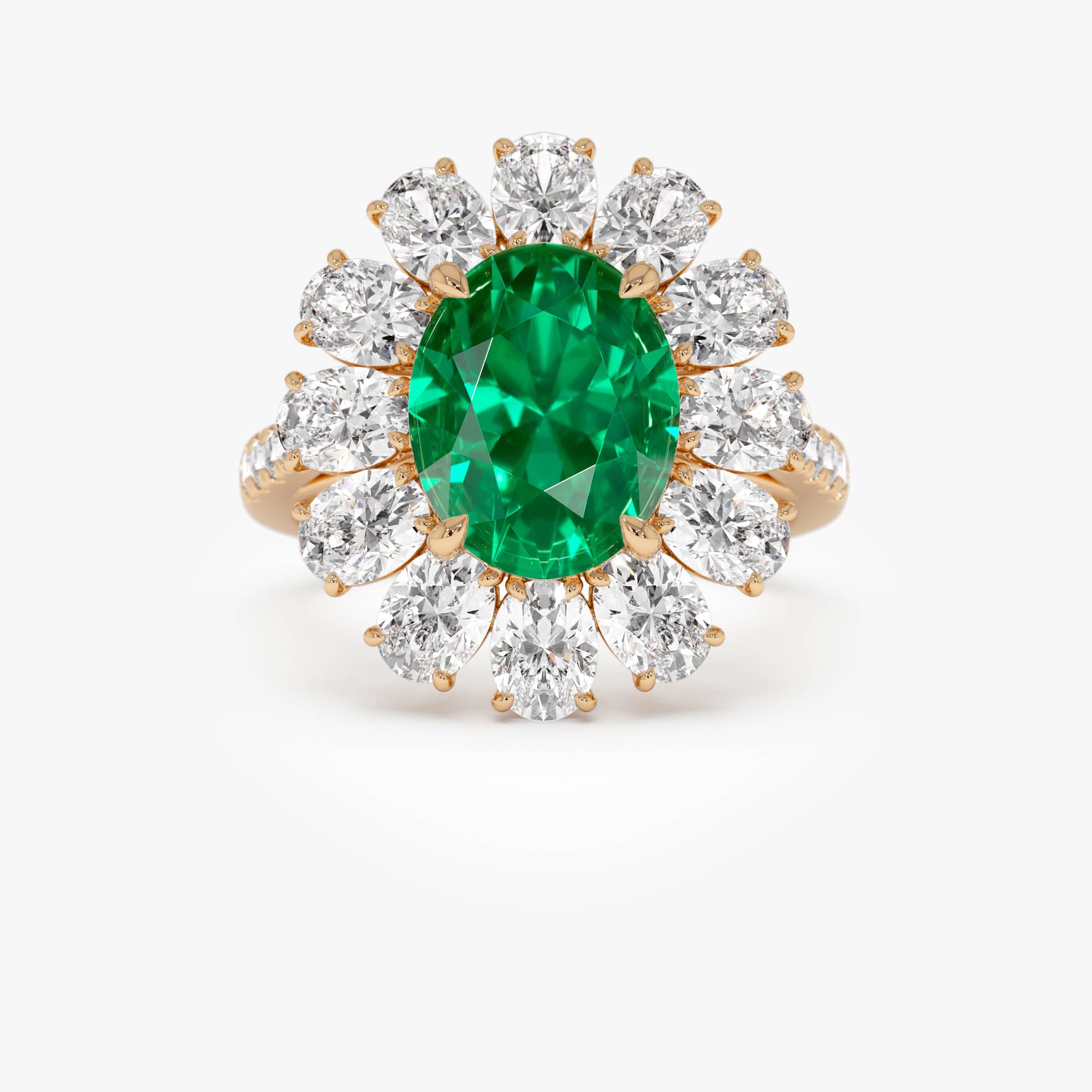 OBFJ0370 - 5.30 Ctw 14k Lab Grown Colombian Emerald and Oval Diamond Halo Statement Ring - Nysa 7