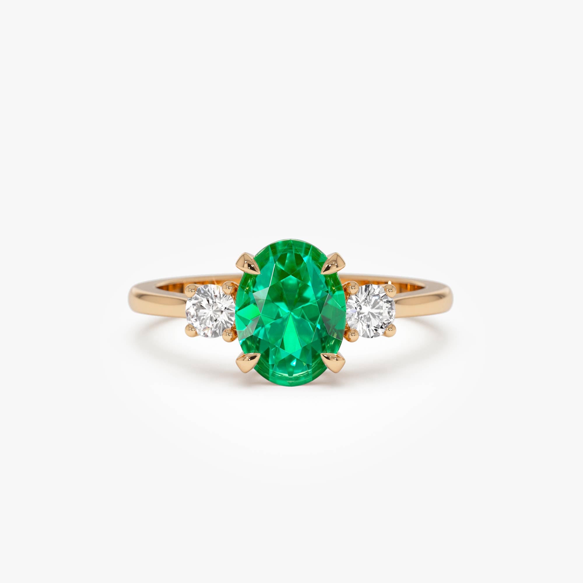 OBFJ0378 - 1.20 Ctw 14k Lab Grown Colombian Emerald and Diamond Three Stone Ring - Lyra 6