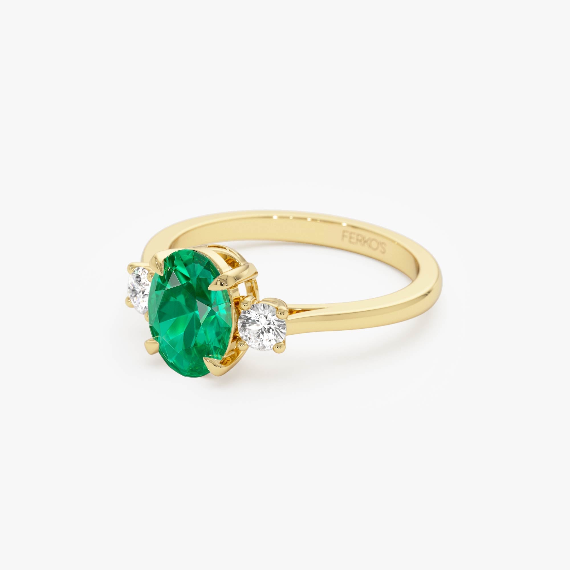 OBFJ0378 - 1.20 Ctw 14k Lab Grown Colombian Emerald and Diamond Three Stone Ring - Lyra 8