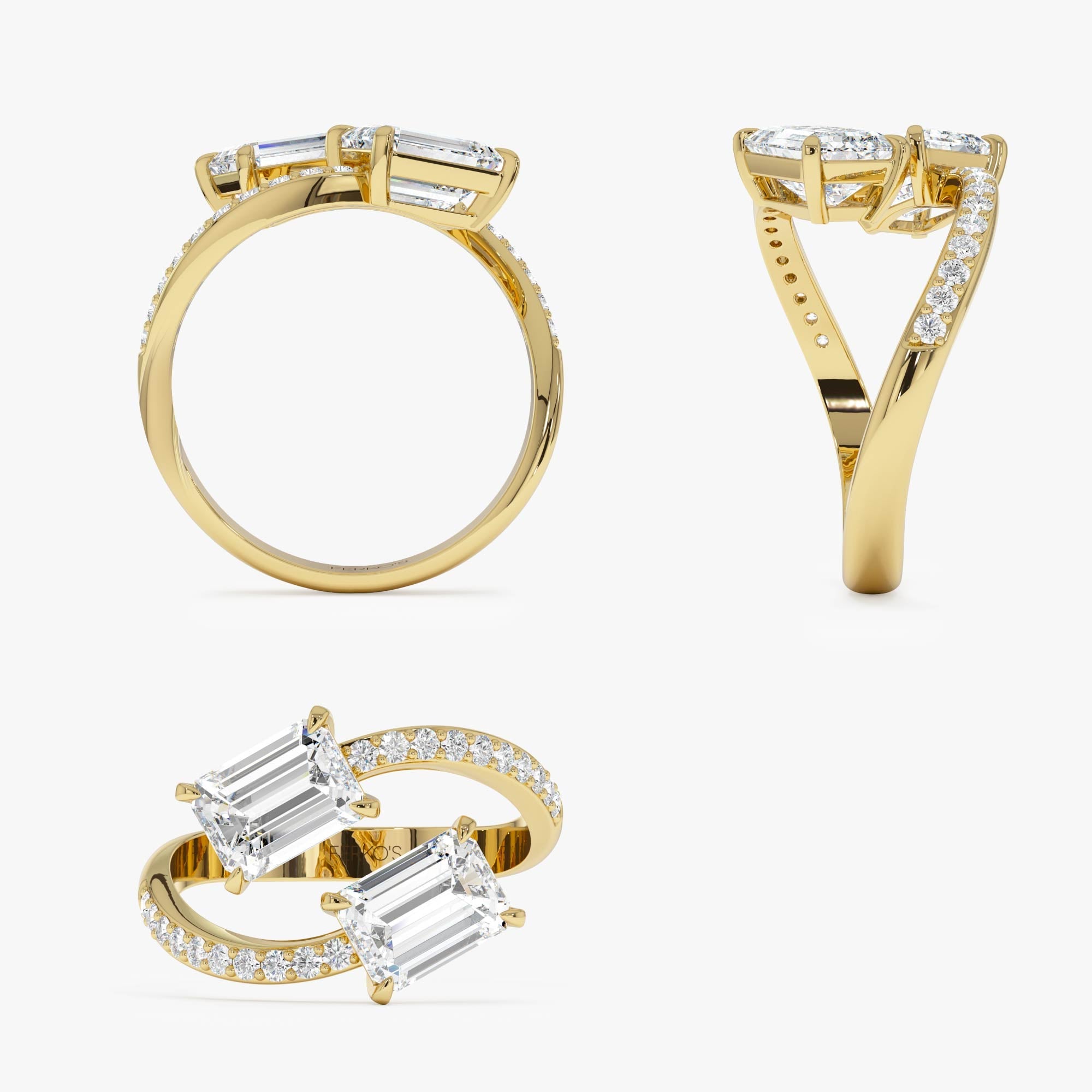 OBFJ0360 - 2.25 Ctw 14k Lab Grown Emerald Cut and Diamond Bypass Ring - Agape 6