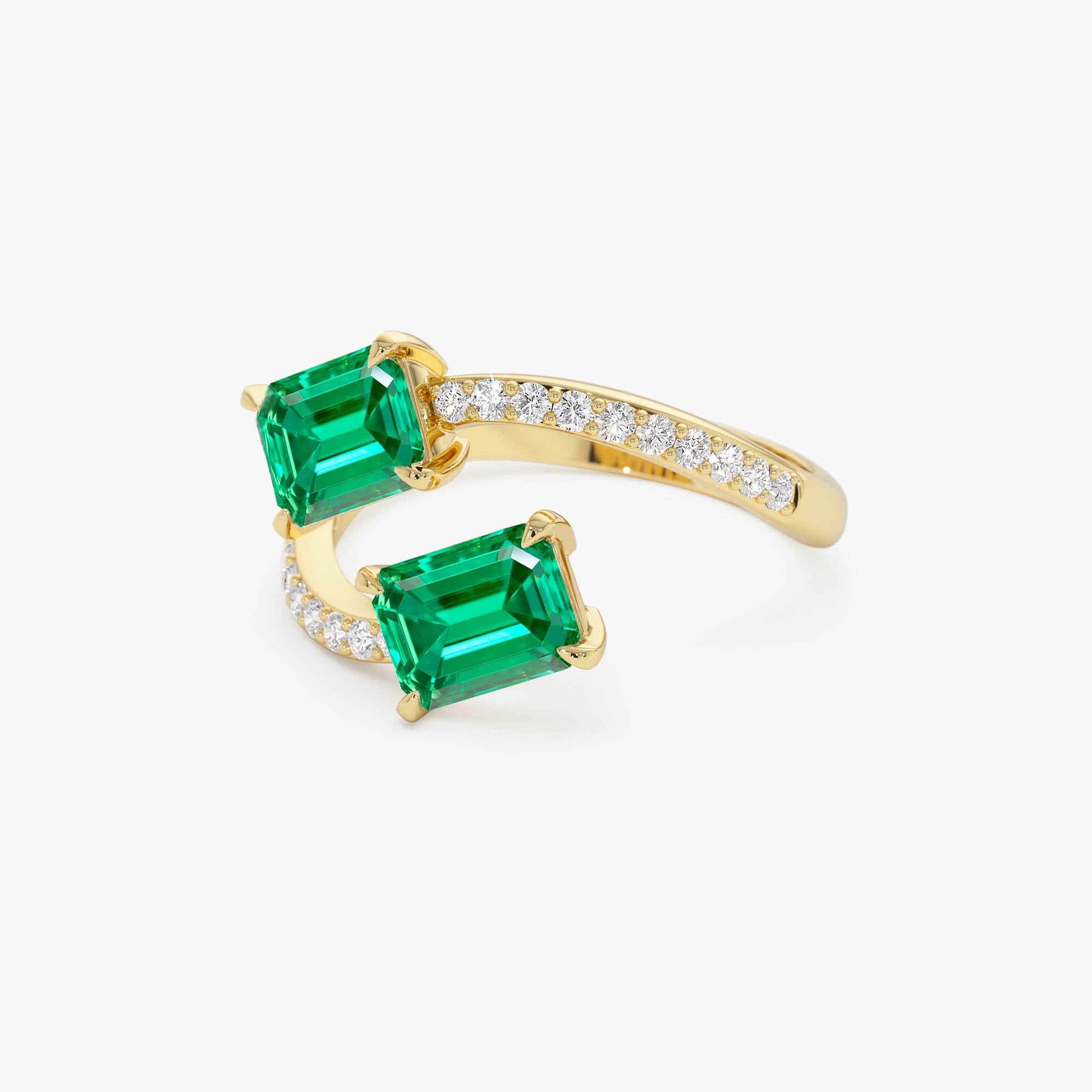 OBFJ0373 - 1.15 Ctw Lab Grown Emerald and Diamond Bypass Statement Ring - Danae ring in selectable metal and diamond options - Roselle Jewelry view 9