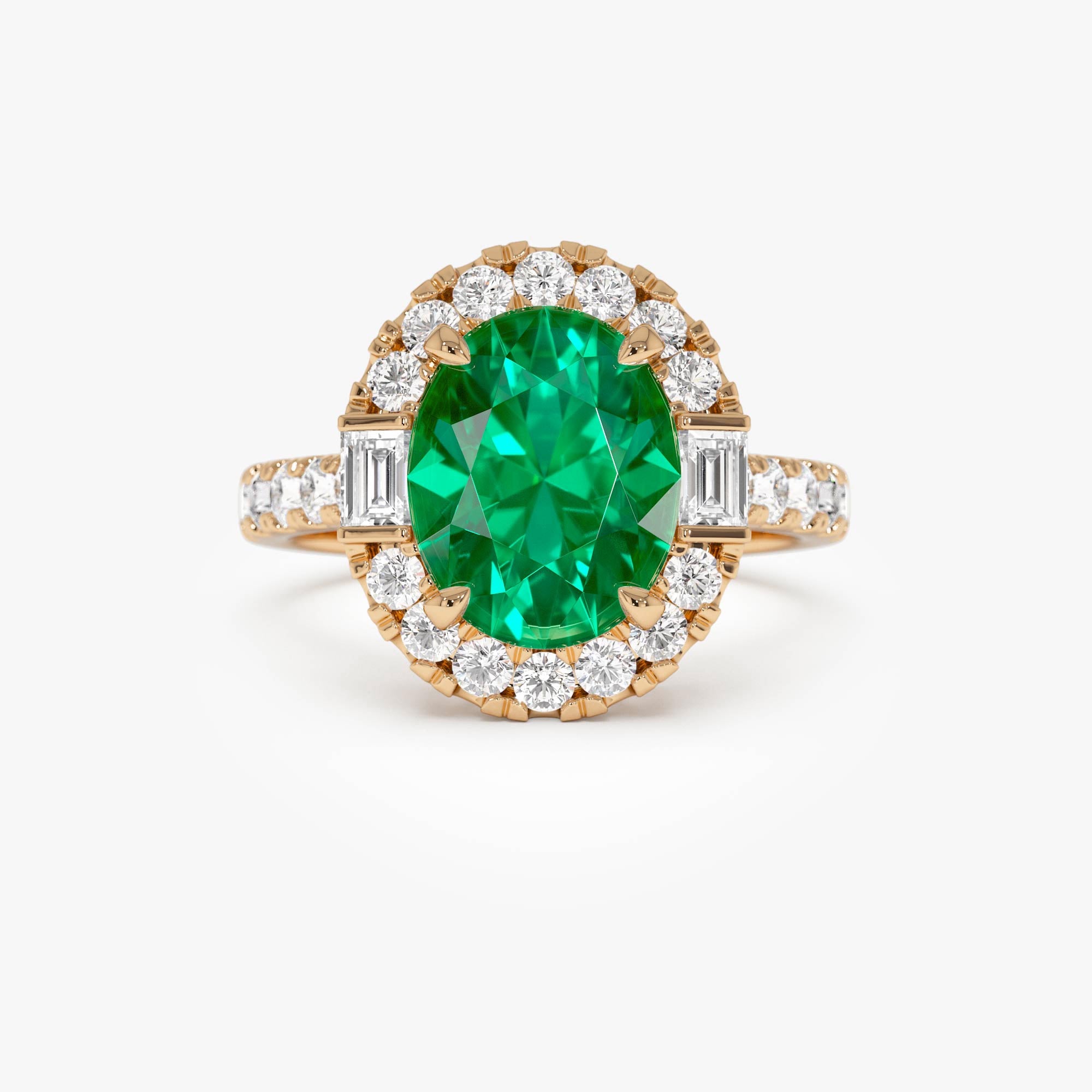 OBFJ0381 - 4.20 Ctw 14k Oval Shape Lab Grown Colombian Emerald and Diamond Halo Engagement Ring - Alma 6