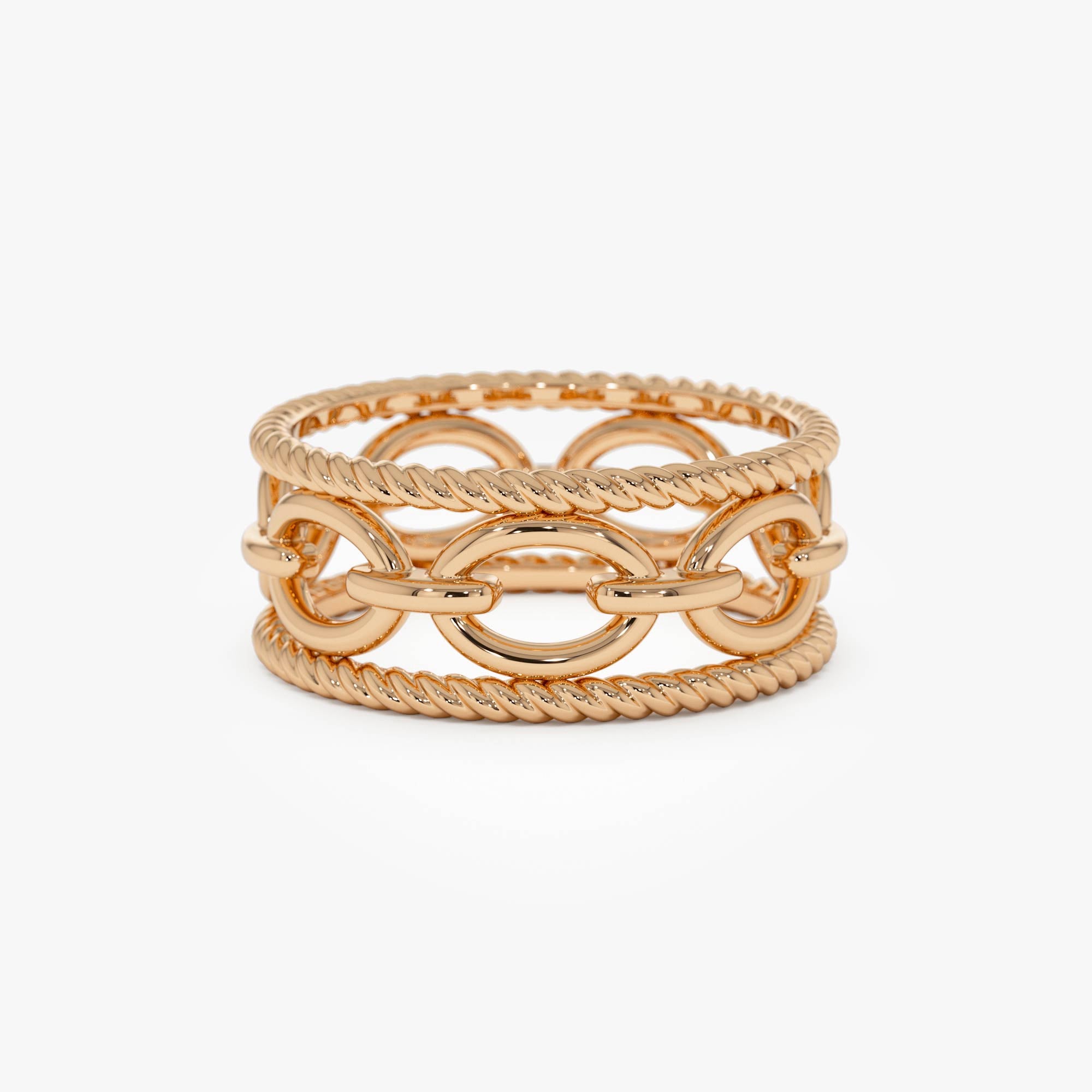OBFJ0864 - 14k Rope Chain Link Unique Ring 5