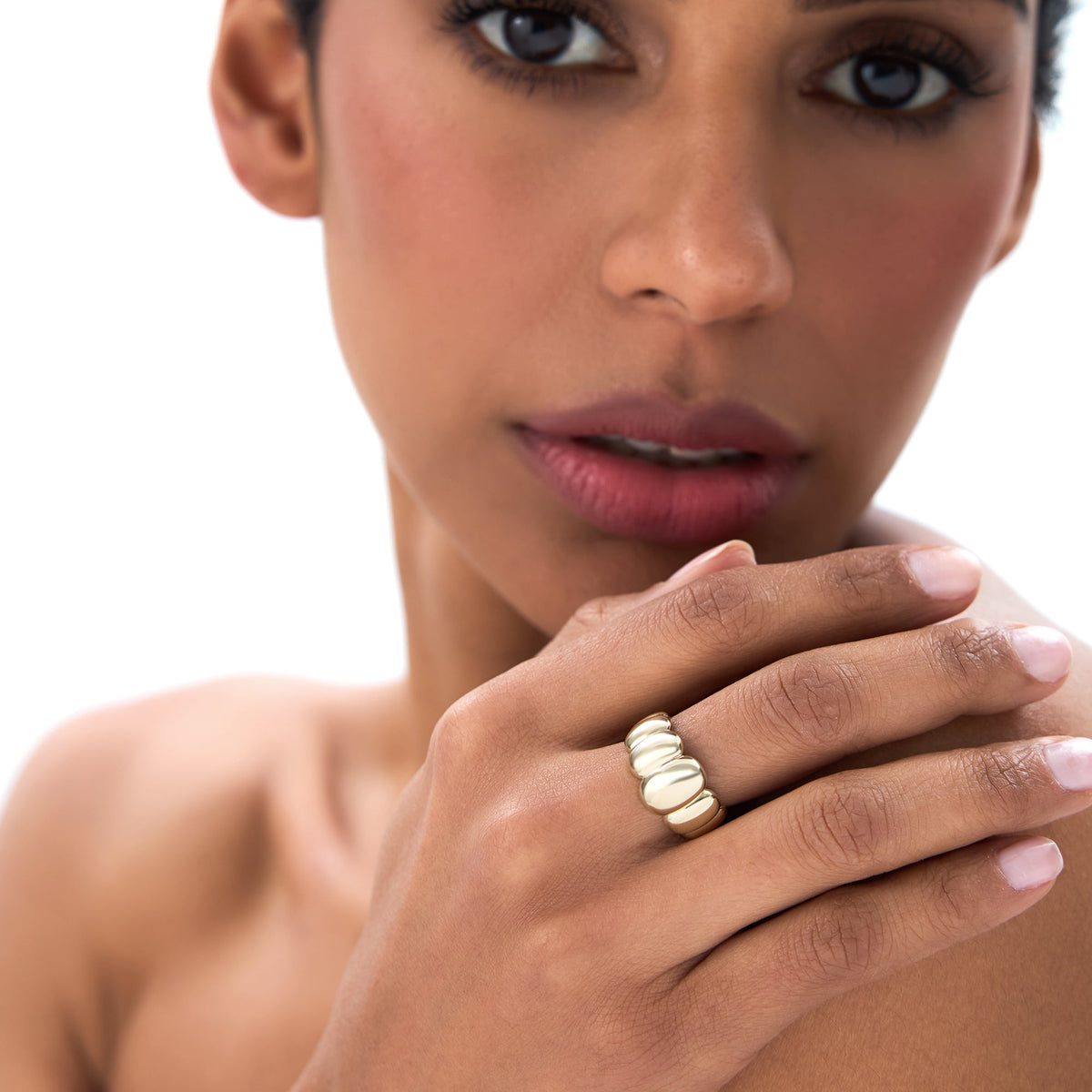OBFJ0728 - Bubble Dome Statement Ring ring in selectable metal and diamond options - Roselle Jewelry view 2