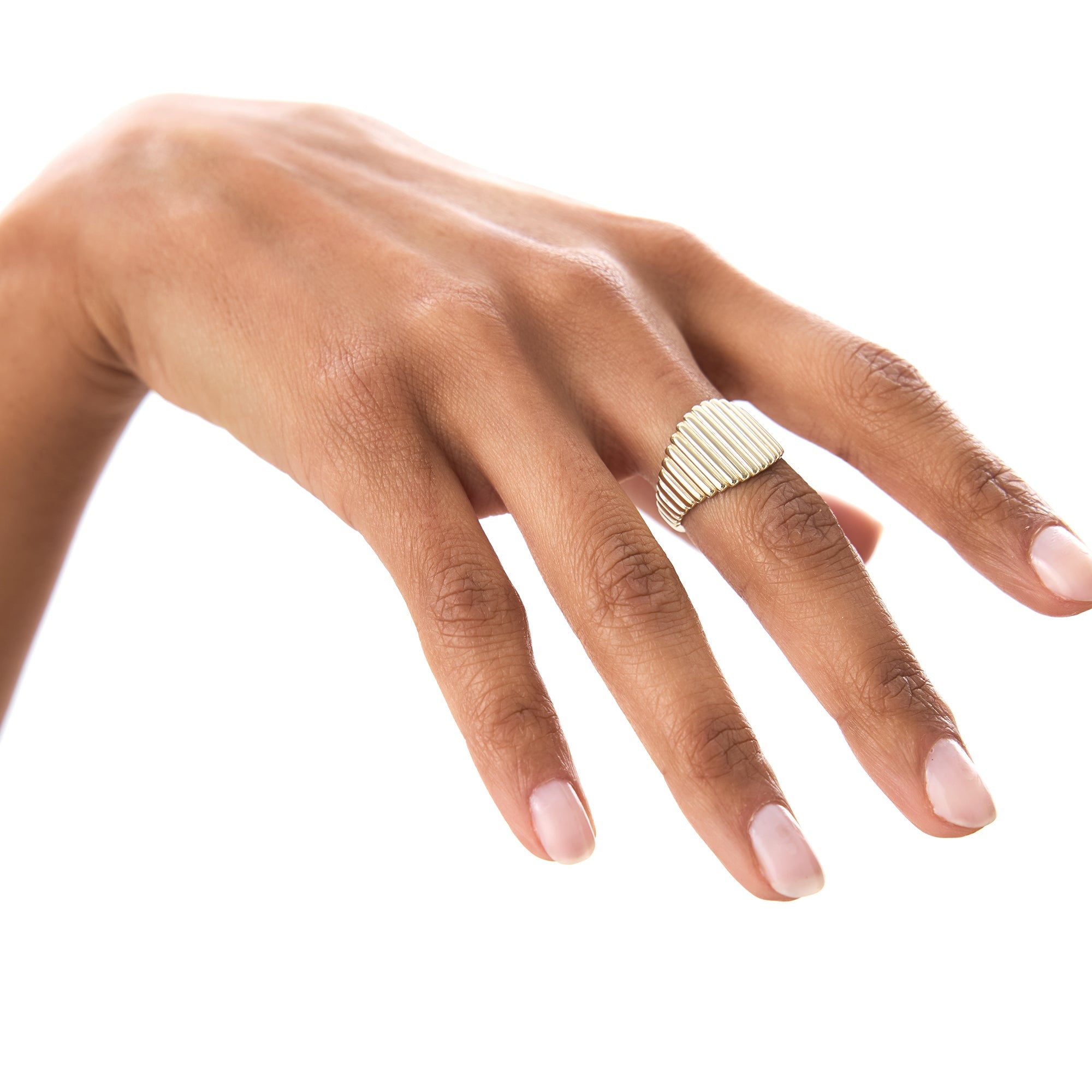 OBFJ0727 - 14k Gold Tapered Ribbed Statement Band 7