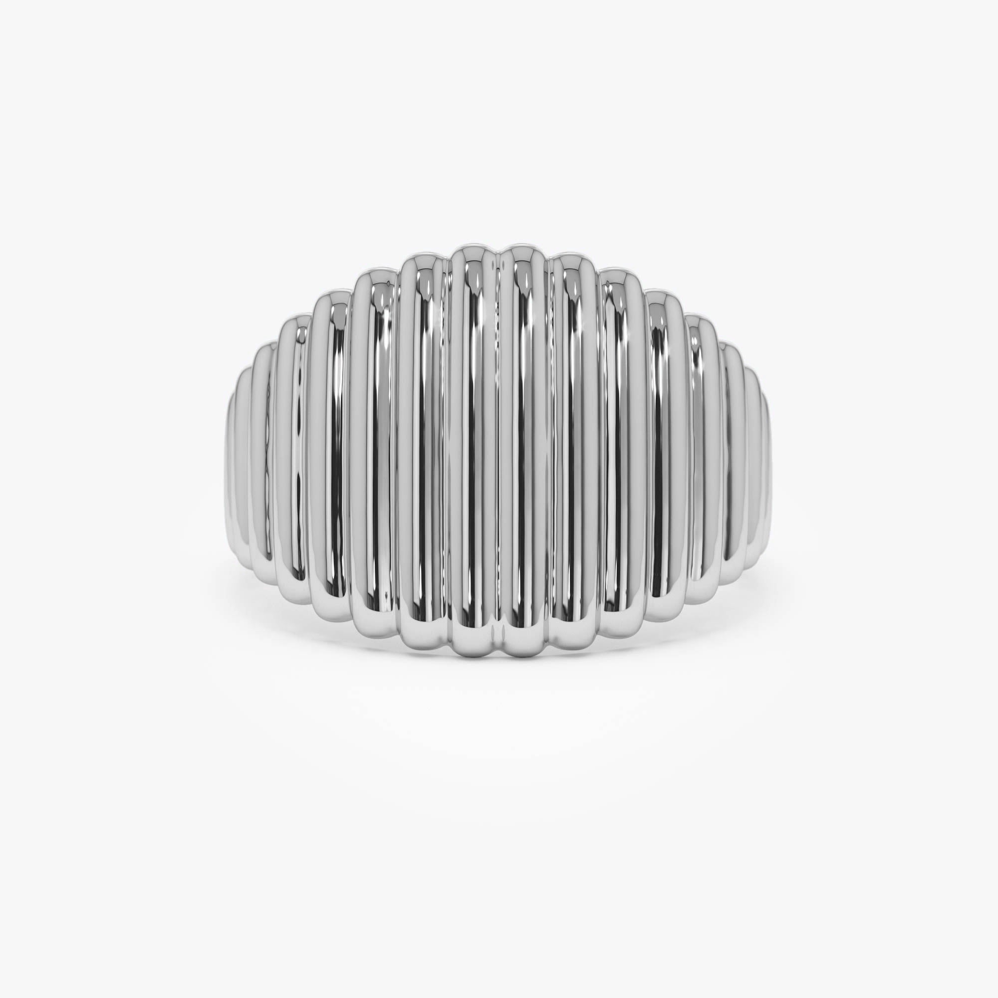 OBFJ0727 - 14k Gold Tapered Ribbed Statement Band 4