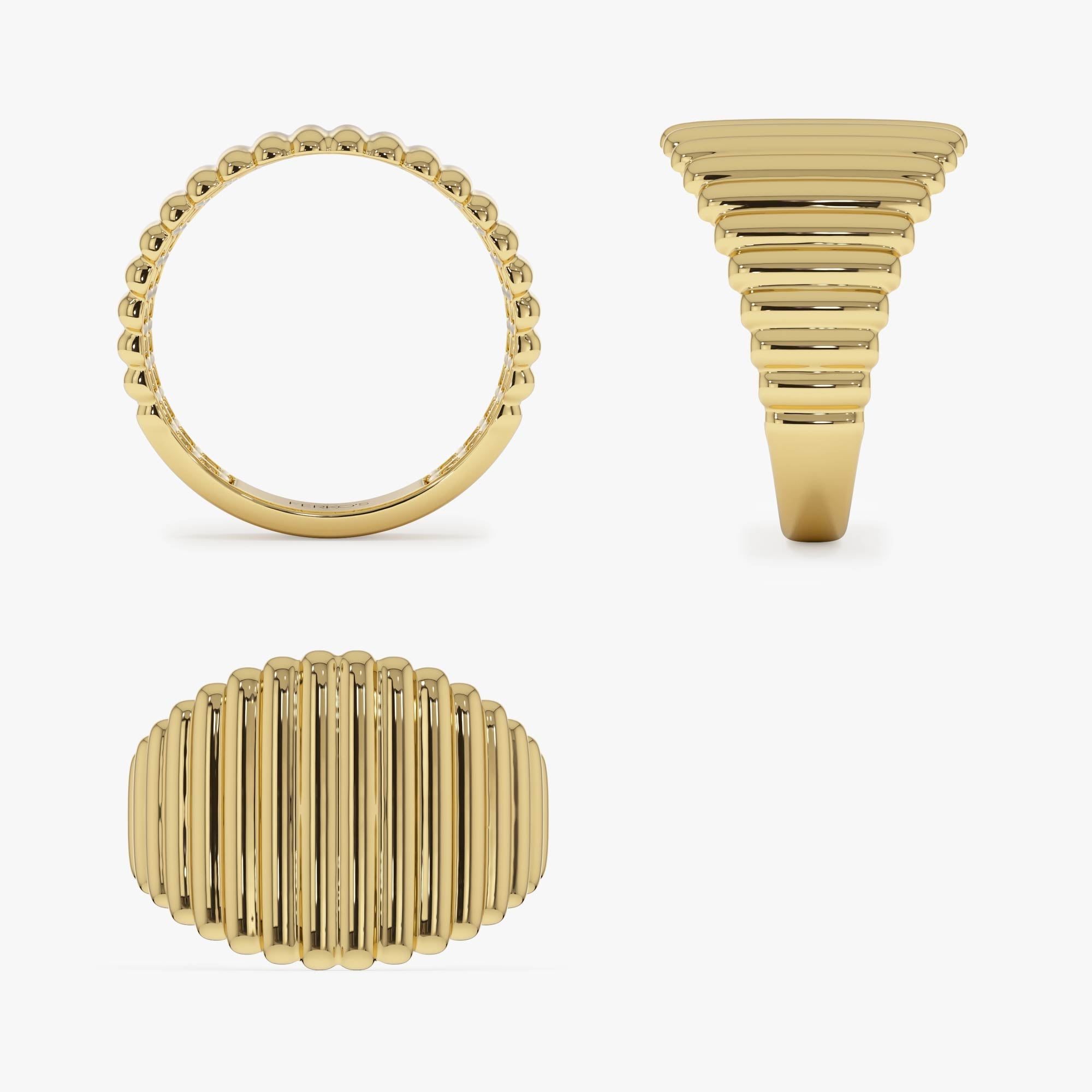 OBFJ0727 - 14k Gold Tapered Ribbed Statement Band 10