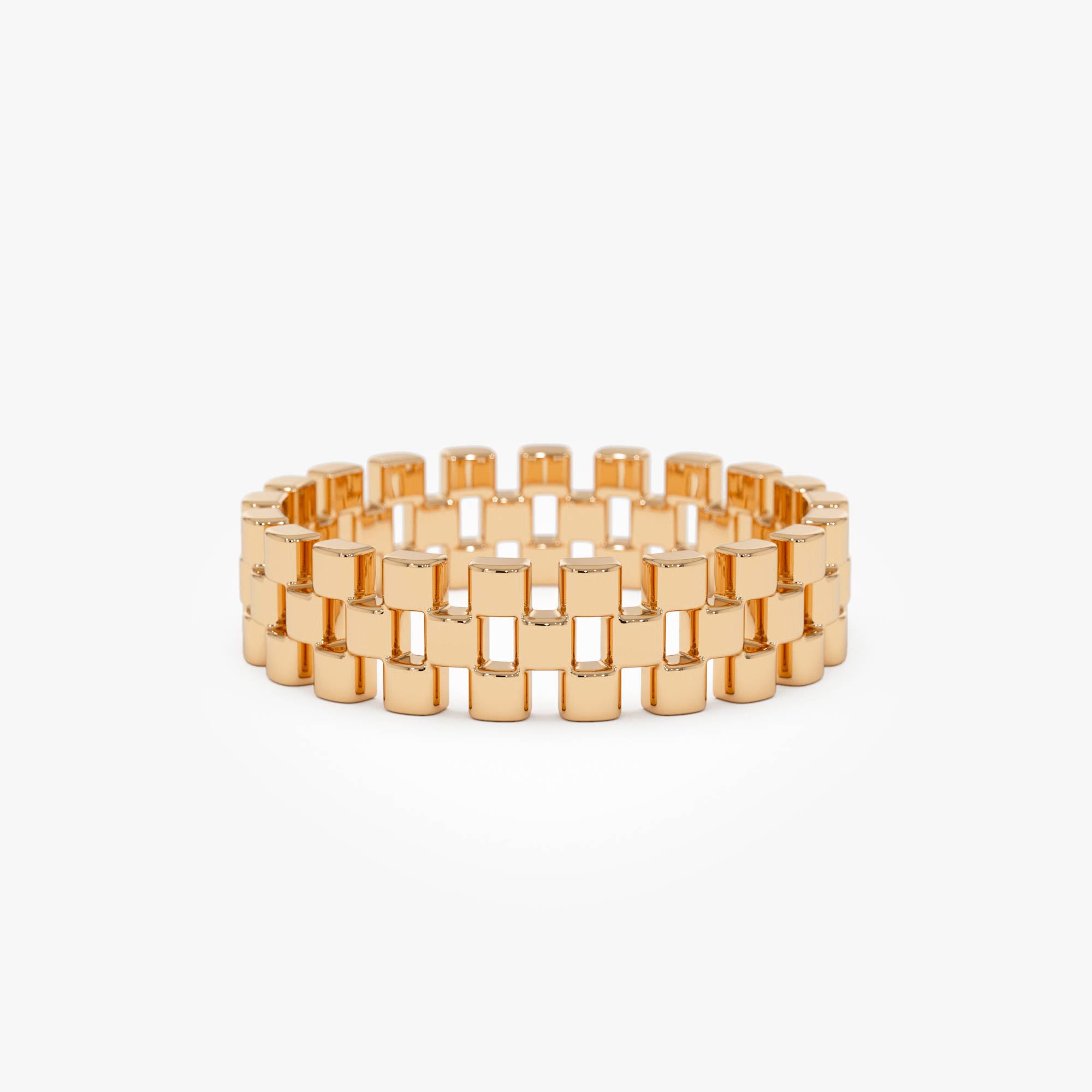 OBFJ0726 - 14k Gold 3 Row Link Ring 5