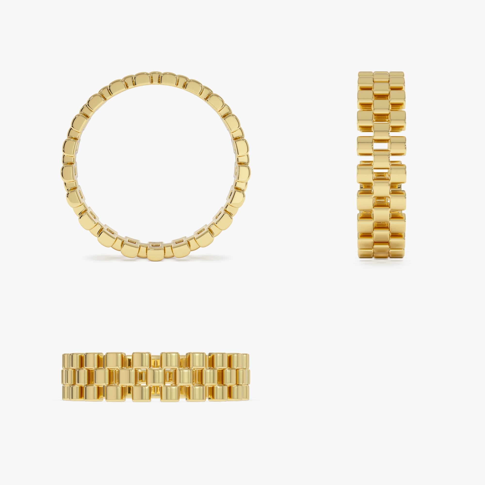 OBFJ0726 - 14k Gold 3 Row Link Ring 8