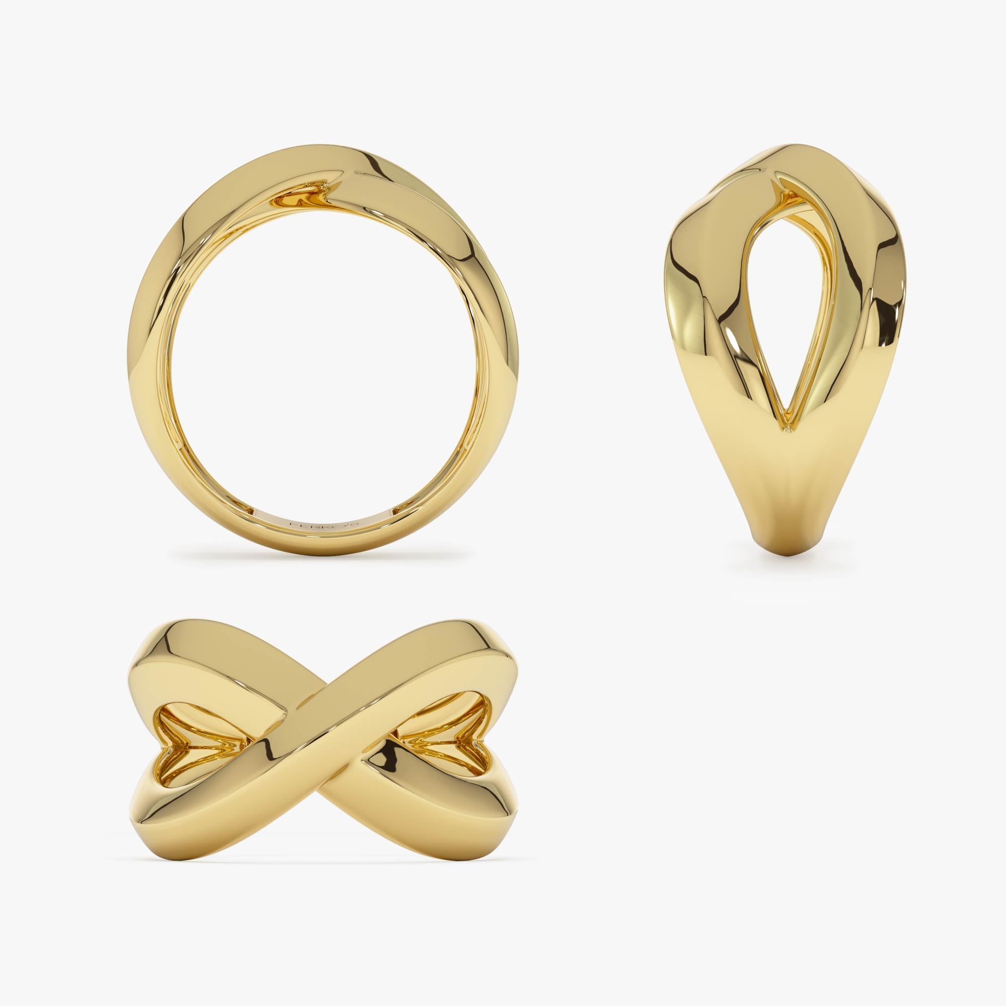 OBFJ0722 - 14K Chunky Gold Criss Cross Statement Ring 8