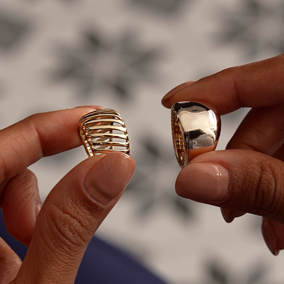 OBFJ0532 - 14k Gold Wide Cage Band Ring 7