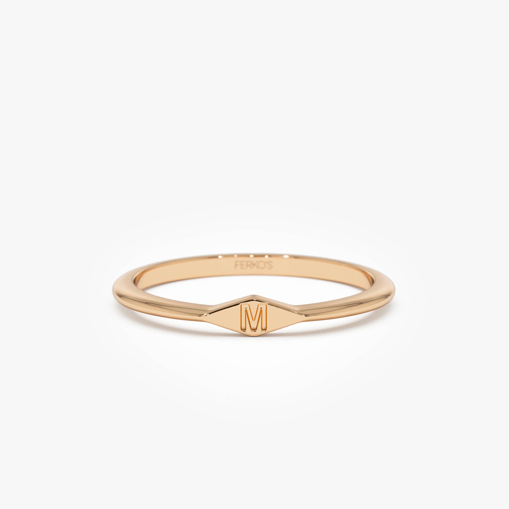OBFJ0520 - 14K Gold Diamond Shape Initial Ring 9