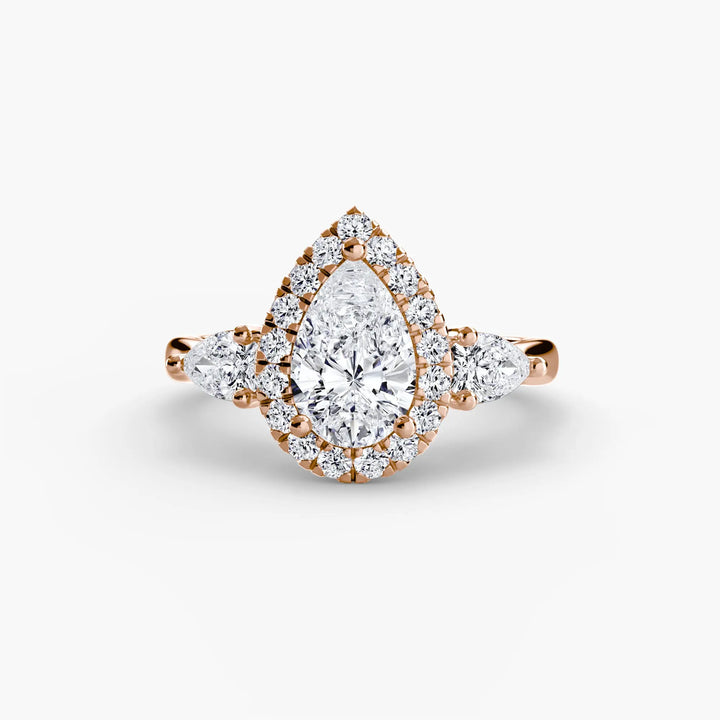 Three-Stone Ring with Halo Roselle Jewelry