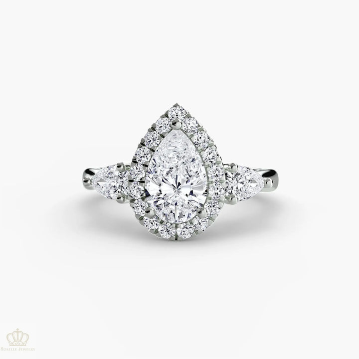 Three-Stone Ring with Halo Roselle Jewelry