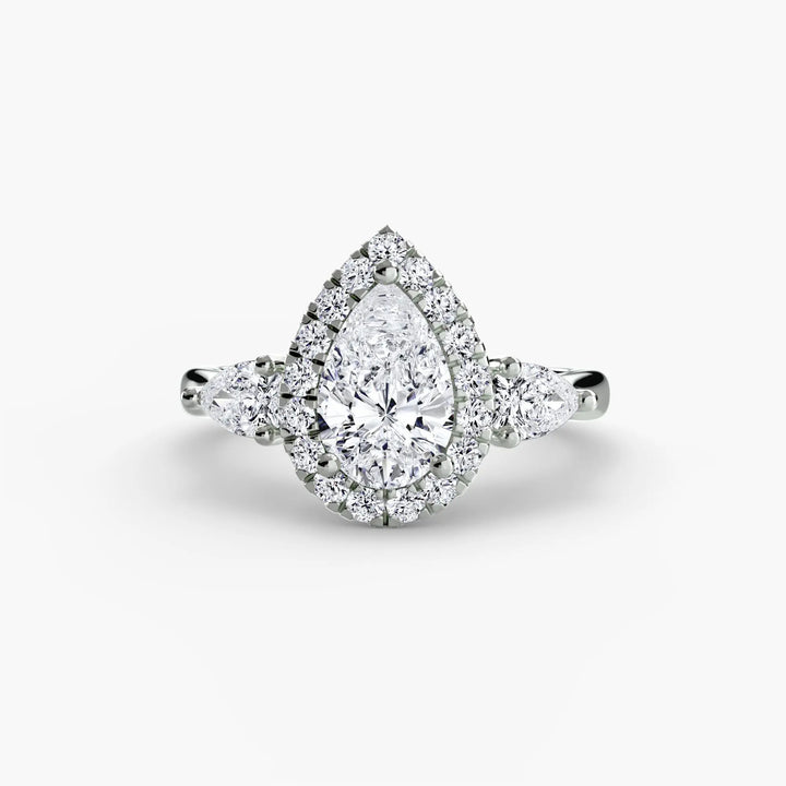 Three-Stone Ring with Halo Roselle Jewelry
