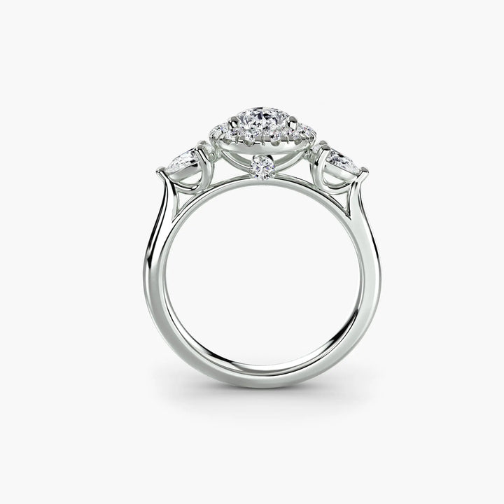 Three-Stone Ring with Halo Roselle Jewelry