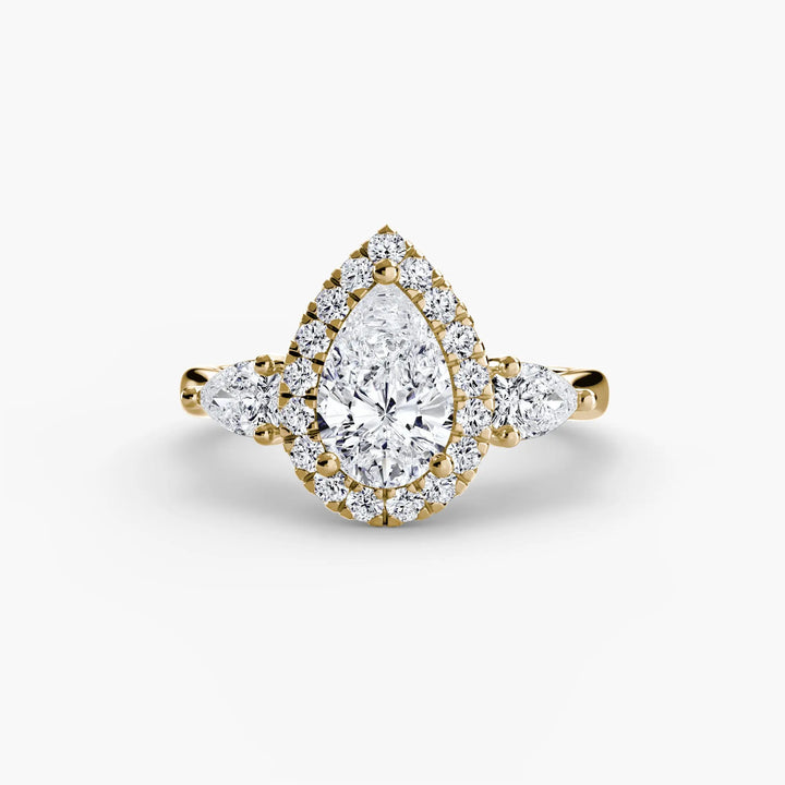 Three-Stone Ring with Halo Roselle Jewelry