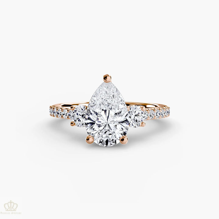 Three-Stone Ring with Pavé Band 5 Roselle Jewelry