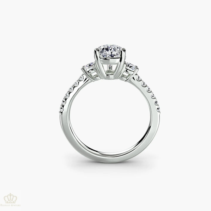 Three-Stone Ring with Pavé Band 5 Roselle Jewelry