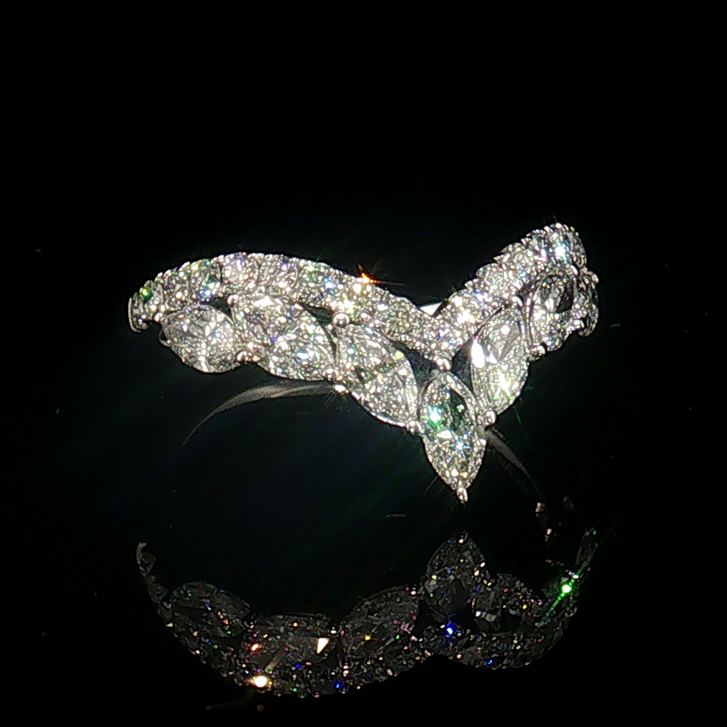 LBA0823 - Marquise & Round Diamond Chevron Wedding Band