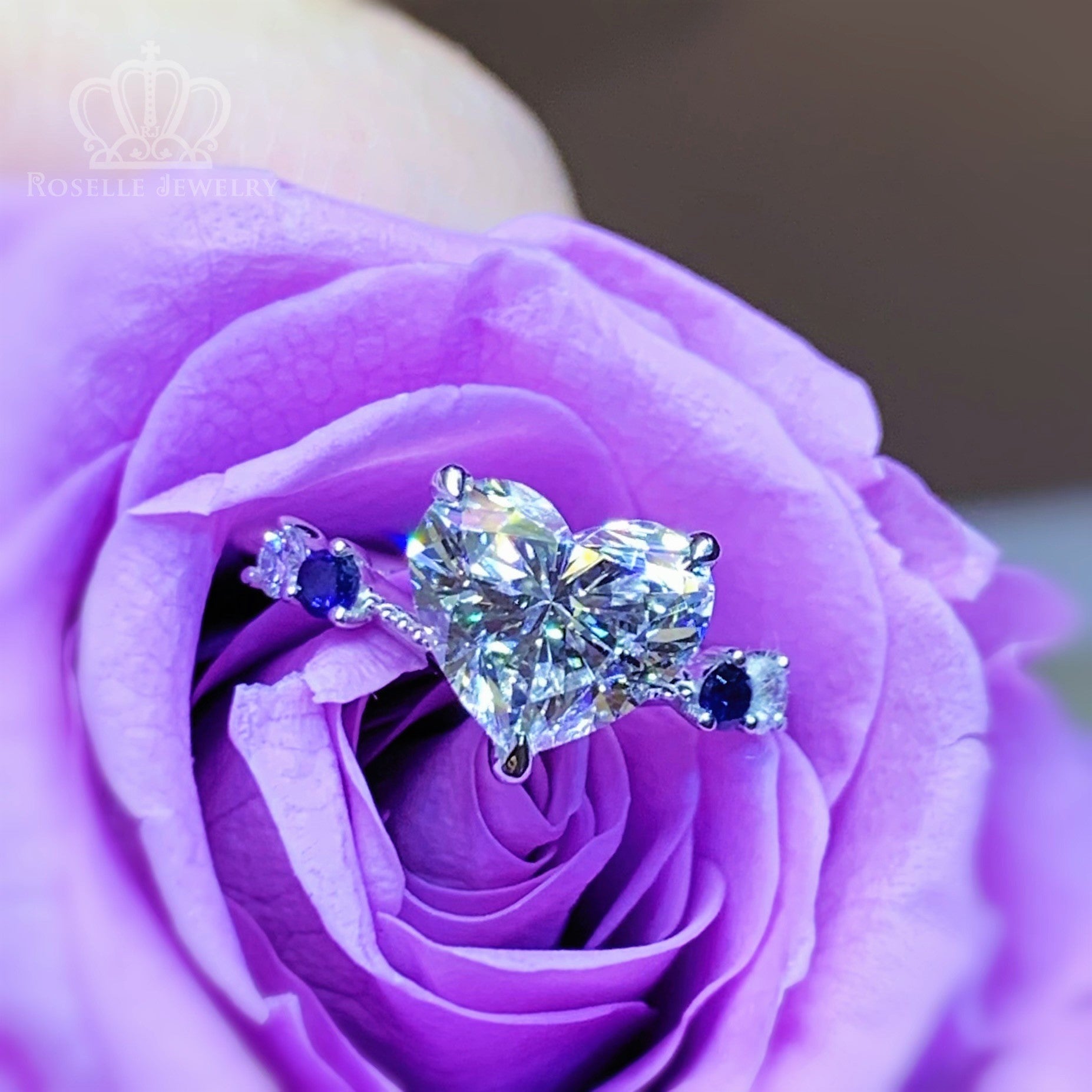 EC301 - [Setting Only] Custom Order Diamond With Sapphire Side Stone Engagement Ring