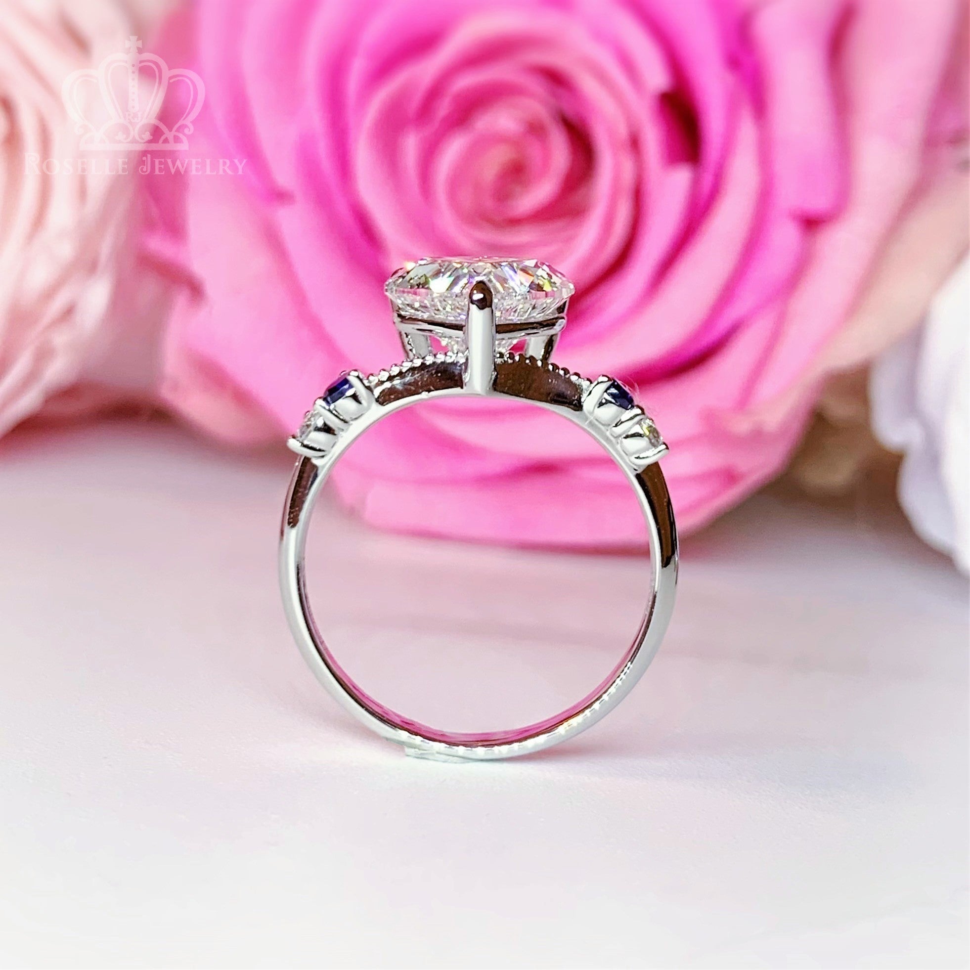 EC301 - [Setting Only] Custom Order Diamond With Sapphire Side Stone Engagement Ring