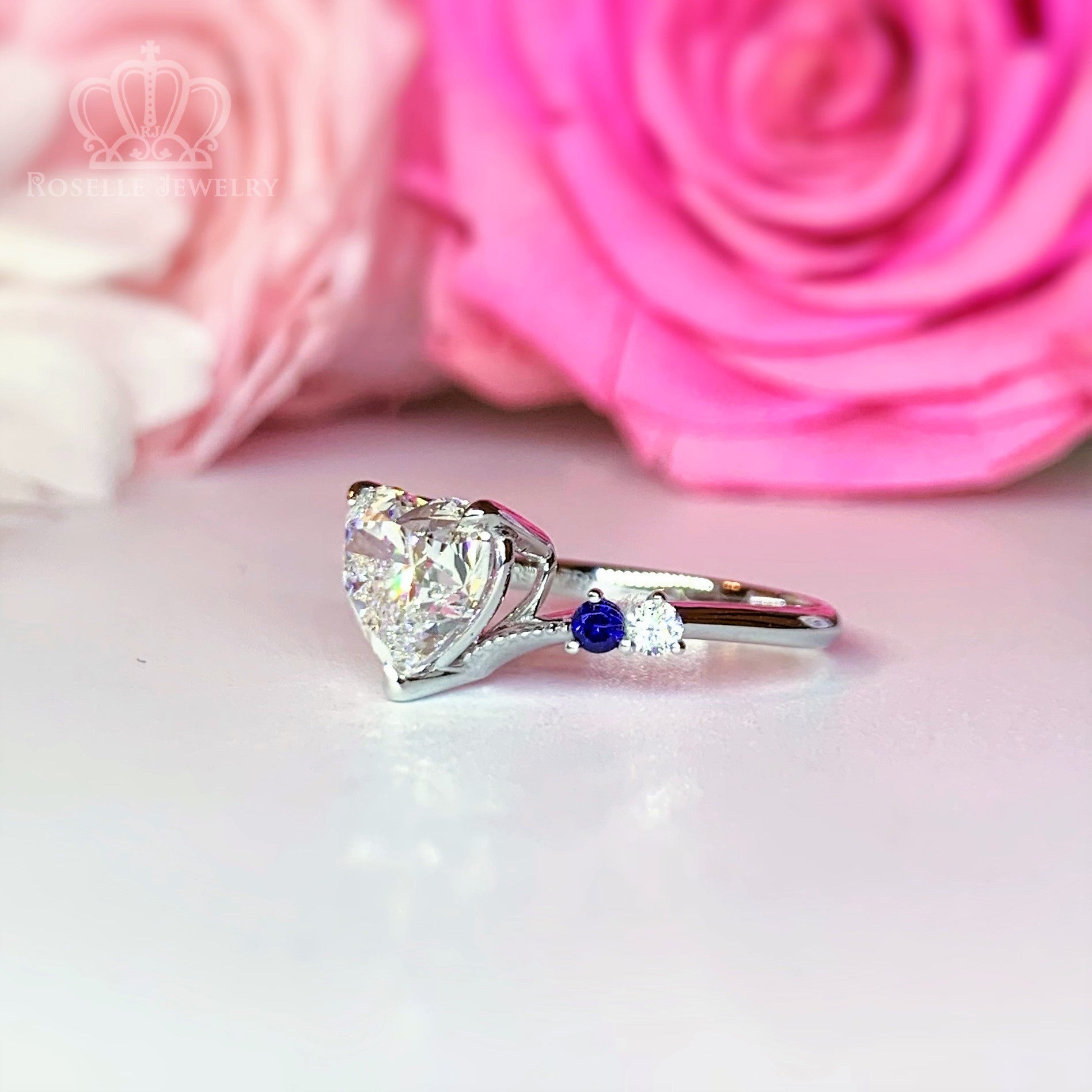 EC301 - [Setting Only] Custom Order Diamond With Sapphire Side Stone Engagement Ring