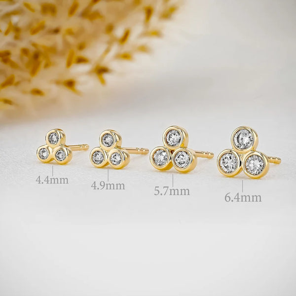 3 Stone Trio Bezel Set Stud Earrings (One Pair) - SE018