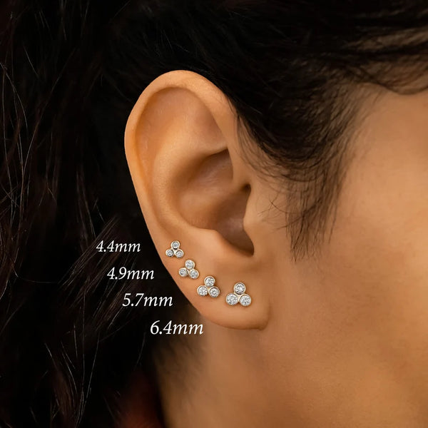 Single 3 Stone Trio Bezel Set Stud Earrings (Half Pair) - SE018H