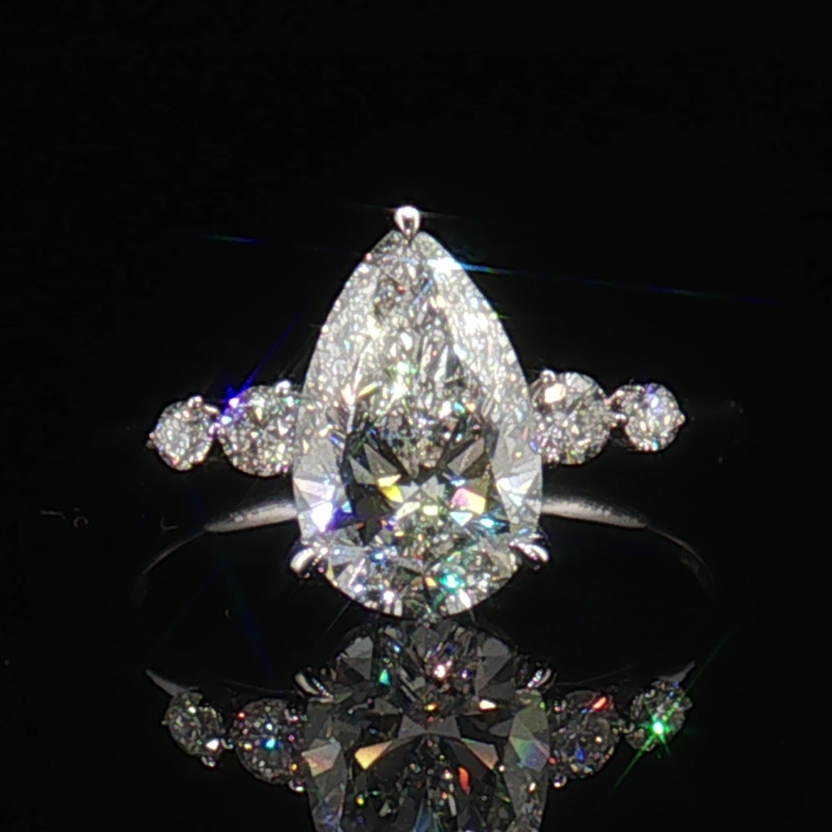 LGT0239 - [Setting Only] Pear Cut Vintage Inspired Side Stone Engagement Ring