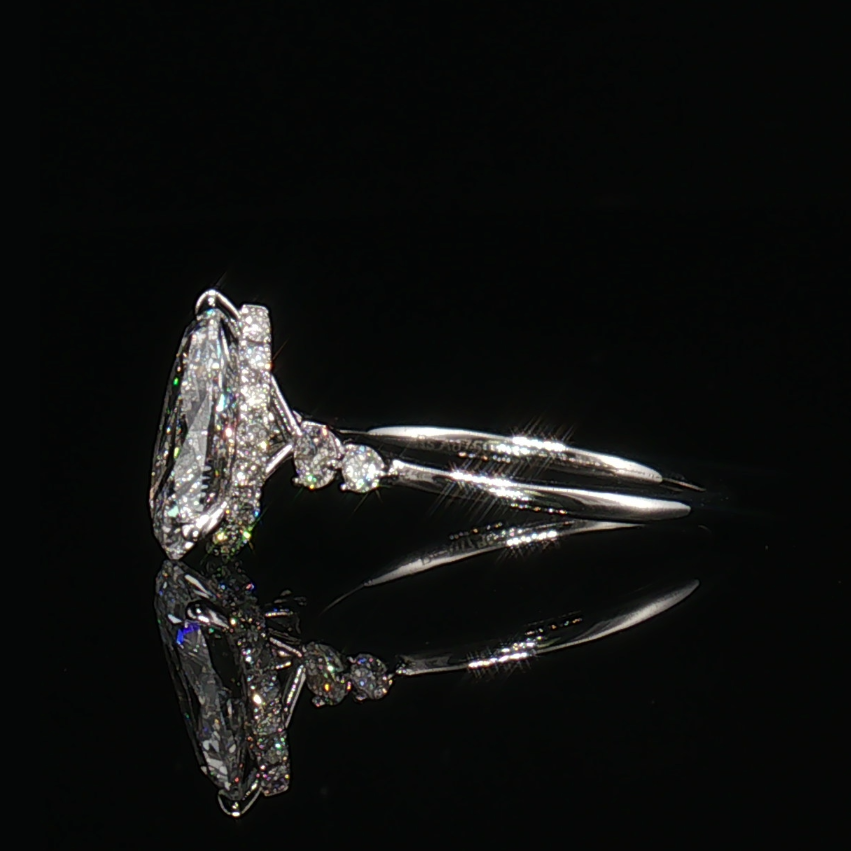 LGT0239 - [Setting Only] Pear Cut Vintage Inspired Side Stone Engagement Ring