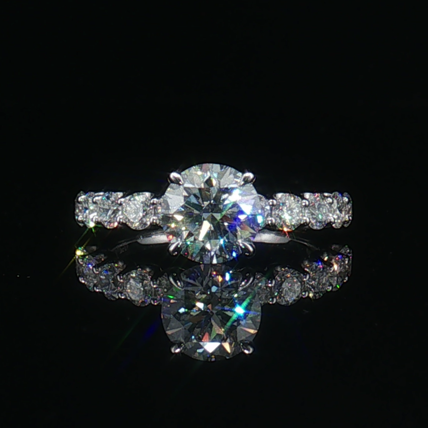 LGT090 - [Setting Only] Four-Prong Diamond Sidestone Engagement Ring