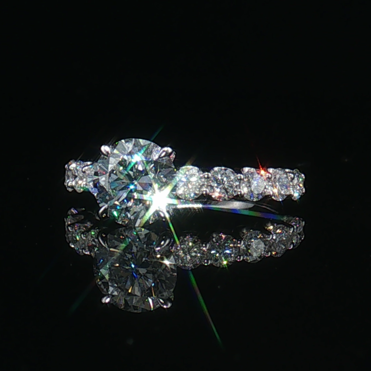 LGT090 - [Setting Only] Four-Prong Diamond Sidestone Engagement Ring