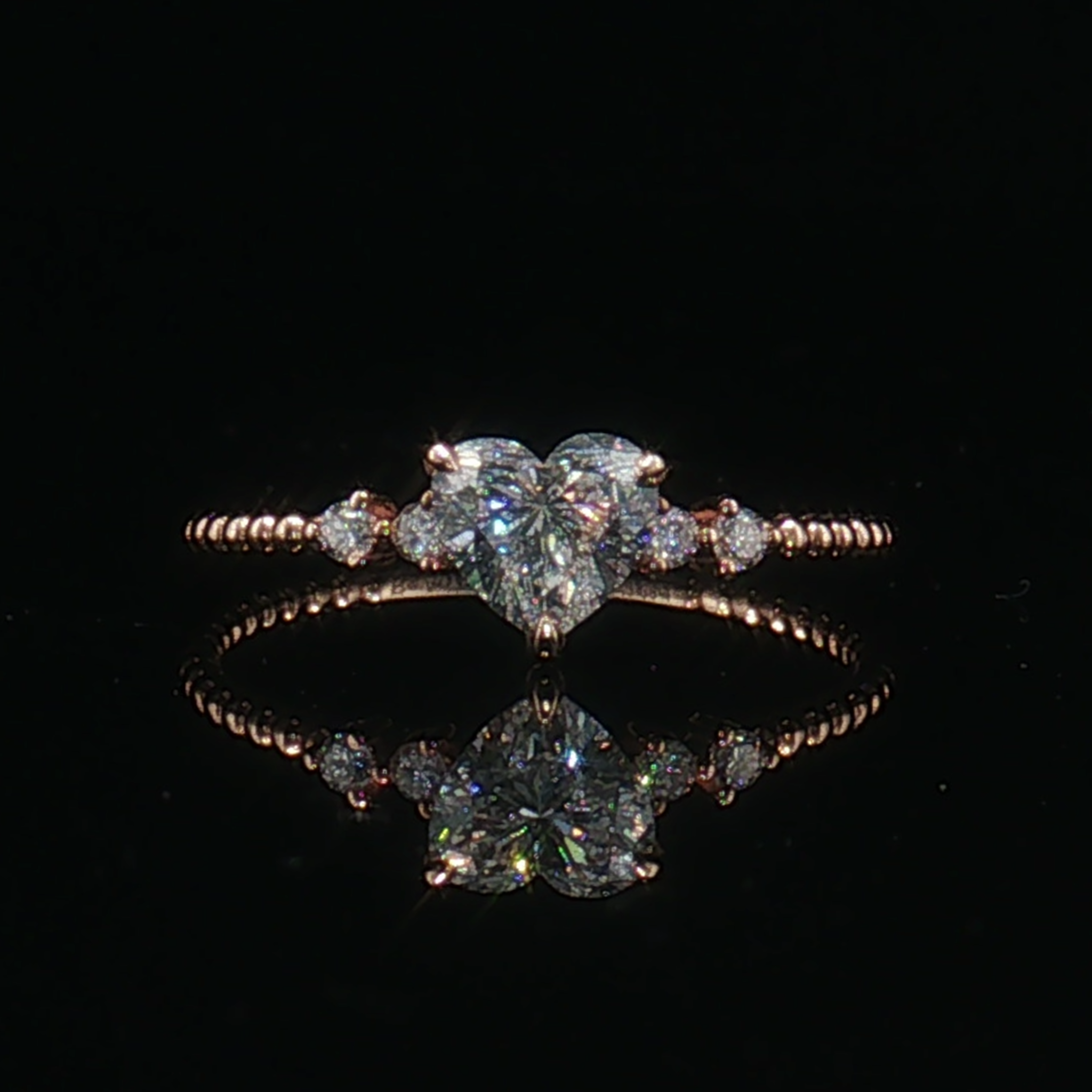 LGT1231 - [Setting Only] Dainty Heart Beaded Diamond Engagement Ring