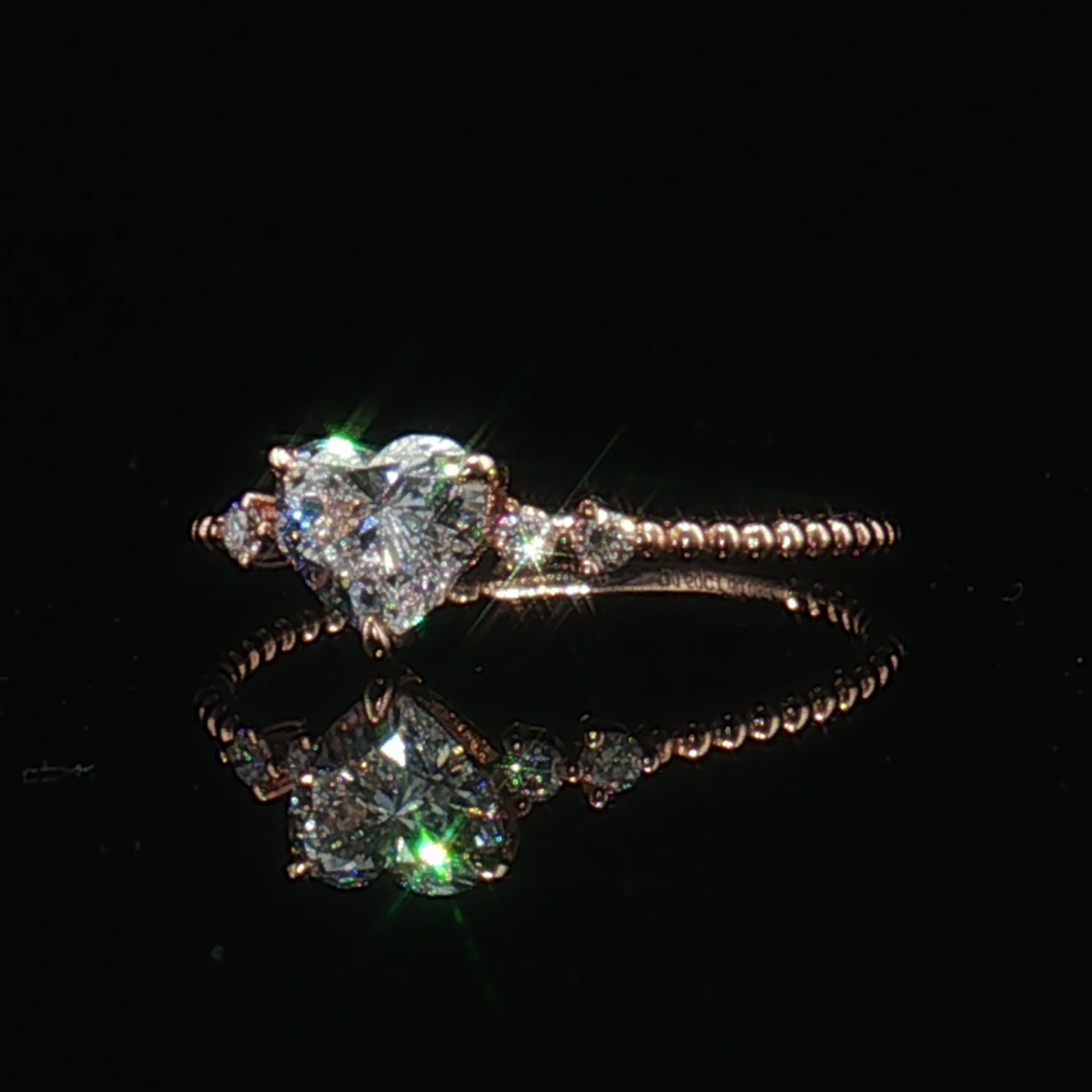 LGT1231 - [Setting Only] Dainty Heart Beaded Diamond Engagement Ring