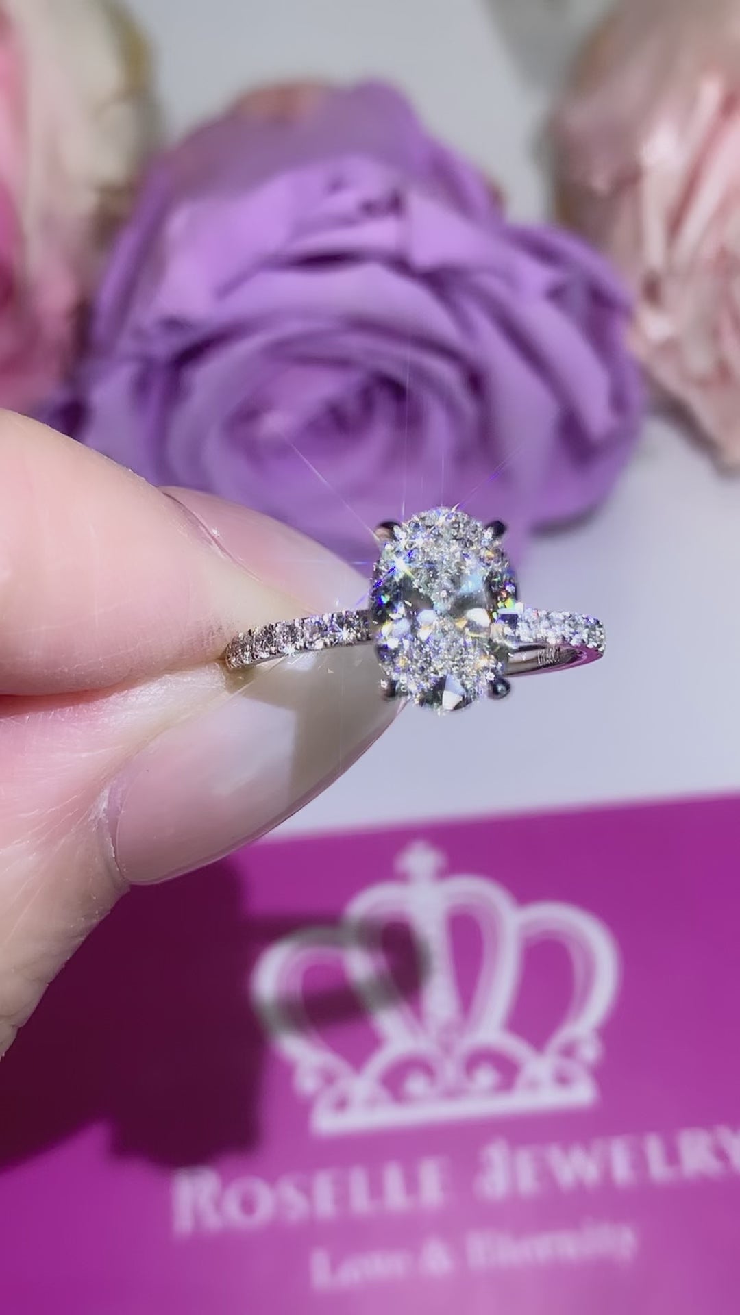 LGR086 - [Setting Only] Hidden Halo Diamond Side Stone Engagement Ring