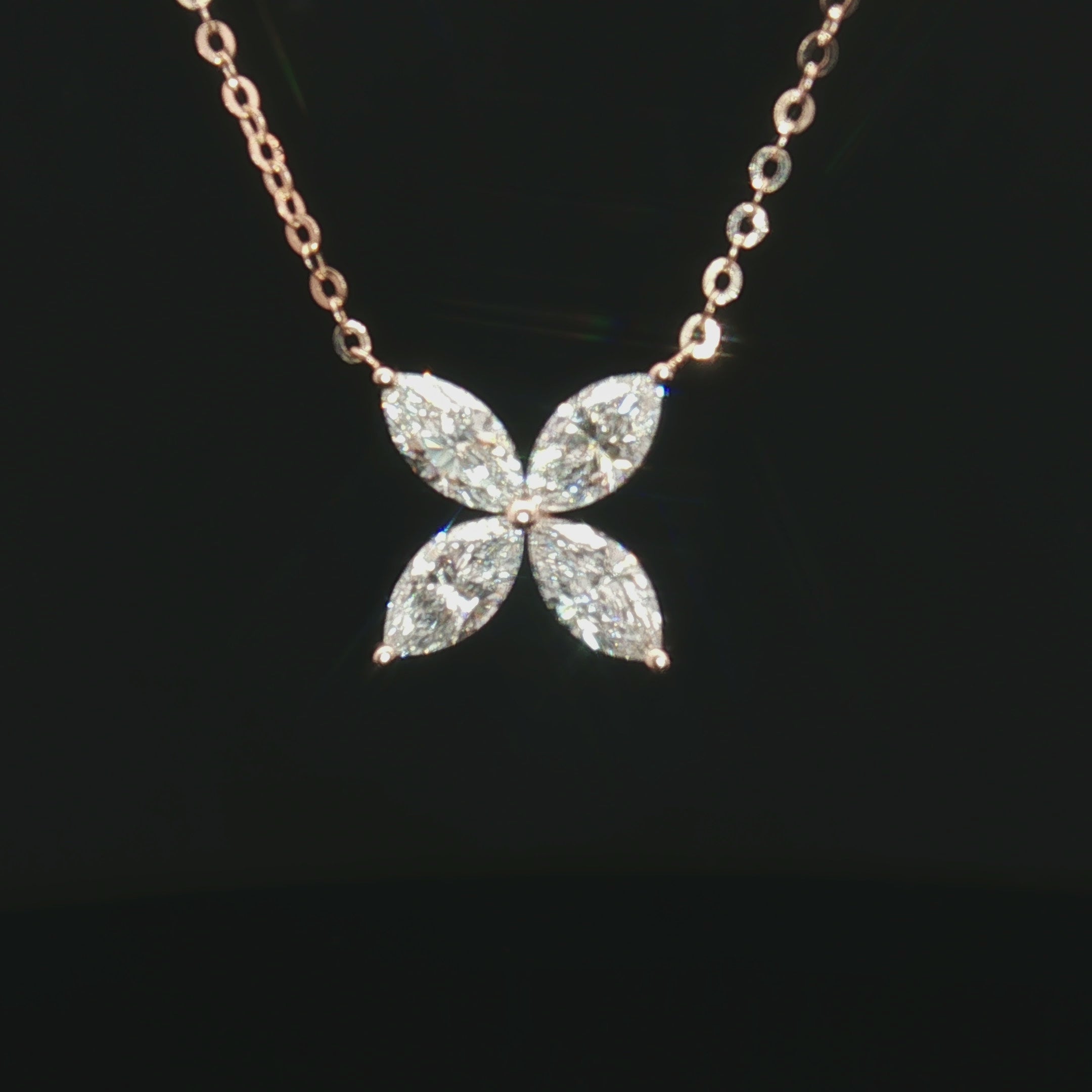 LC1230 - Marquise Cut Floral Cluster Diamond Necklace