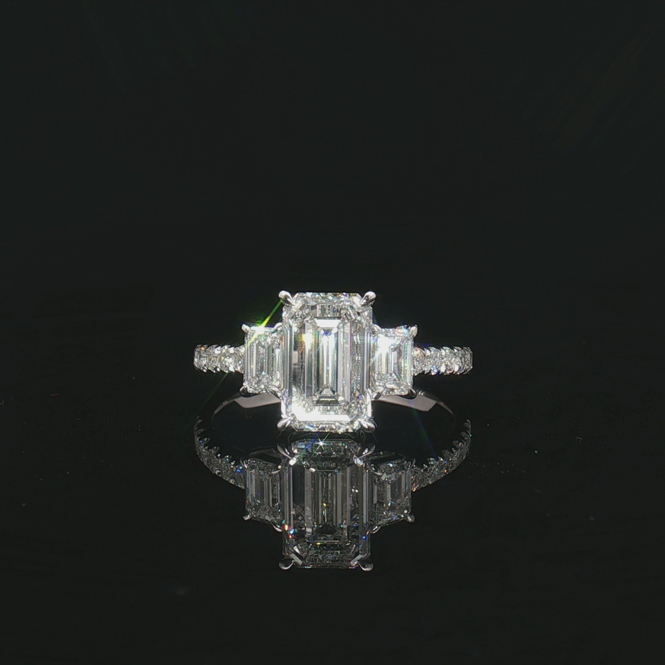 LGT0399 - [Setting Only] Emerald Cut Three Stone Pave Engagement Ring
