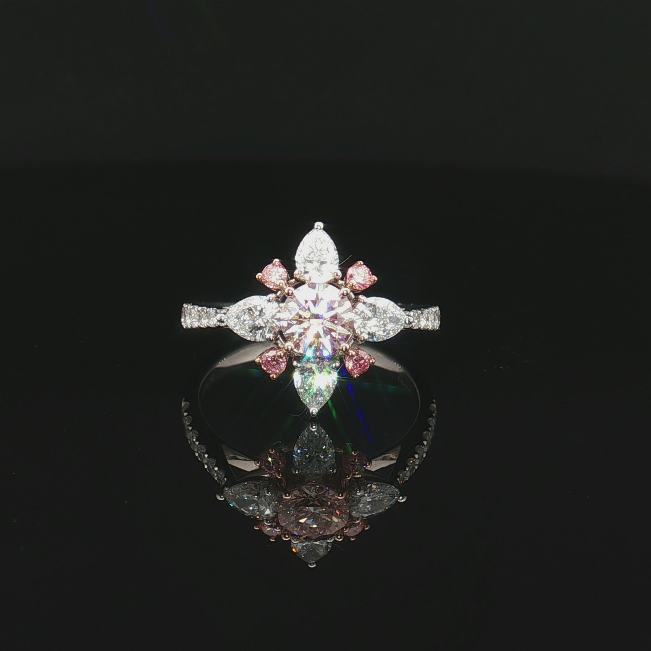 LGV412 -  [Setting Only] Blossom Motif Side Stone Diamond Engagement Ring