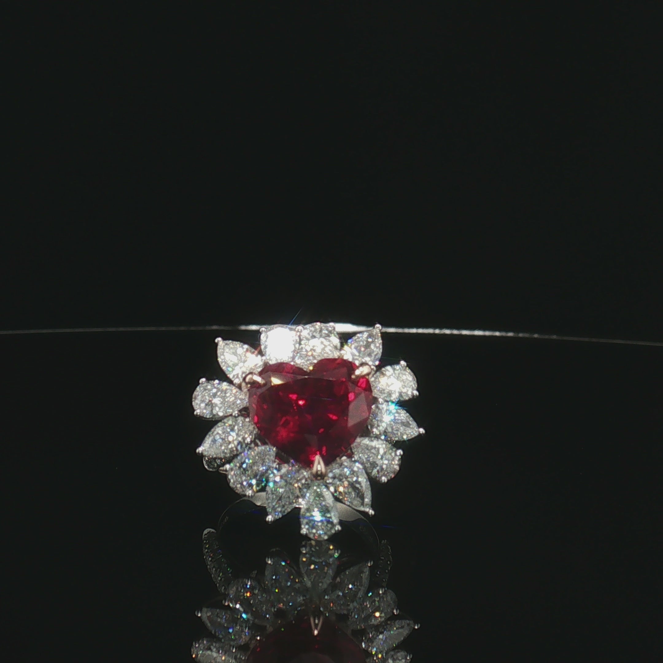 LGV0627 - [Setting Only] - Heart Cut Marquise Diamond Floral Halo Engagement Ring